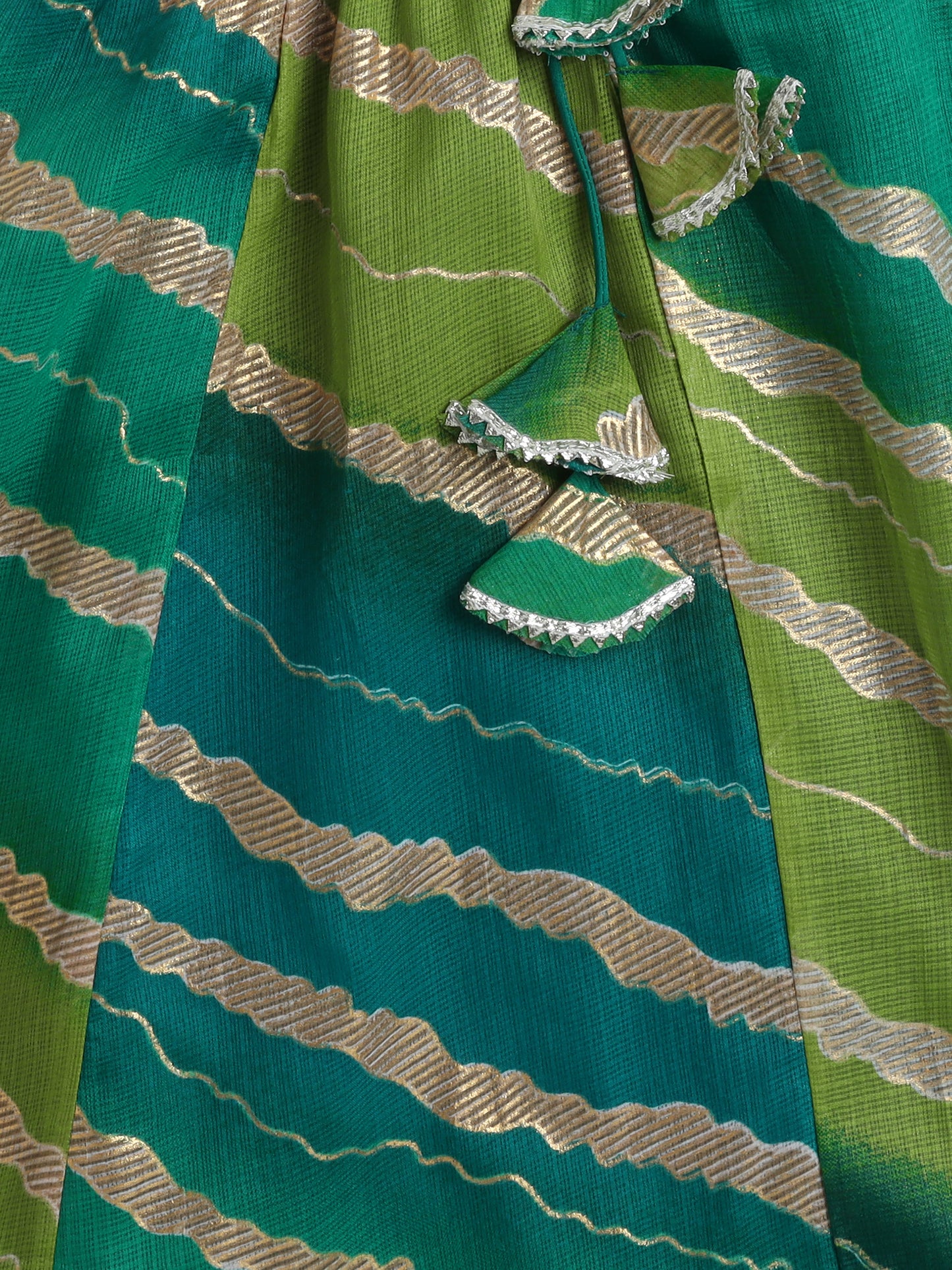 Short Sleeves Embellished All Over Print Lehenga Choli Set- Green