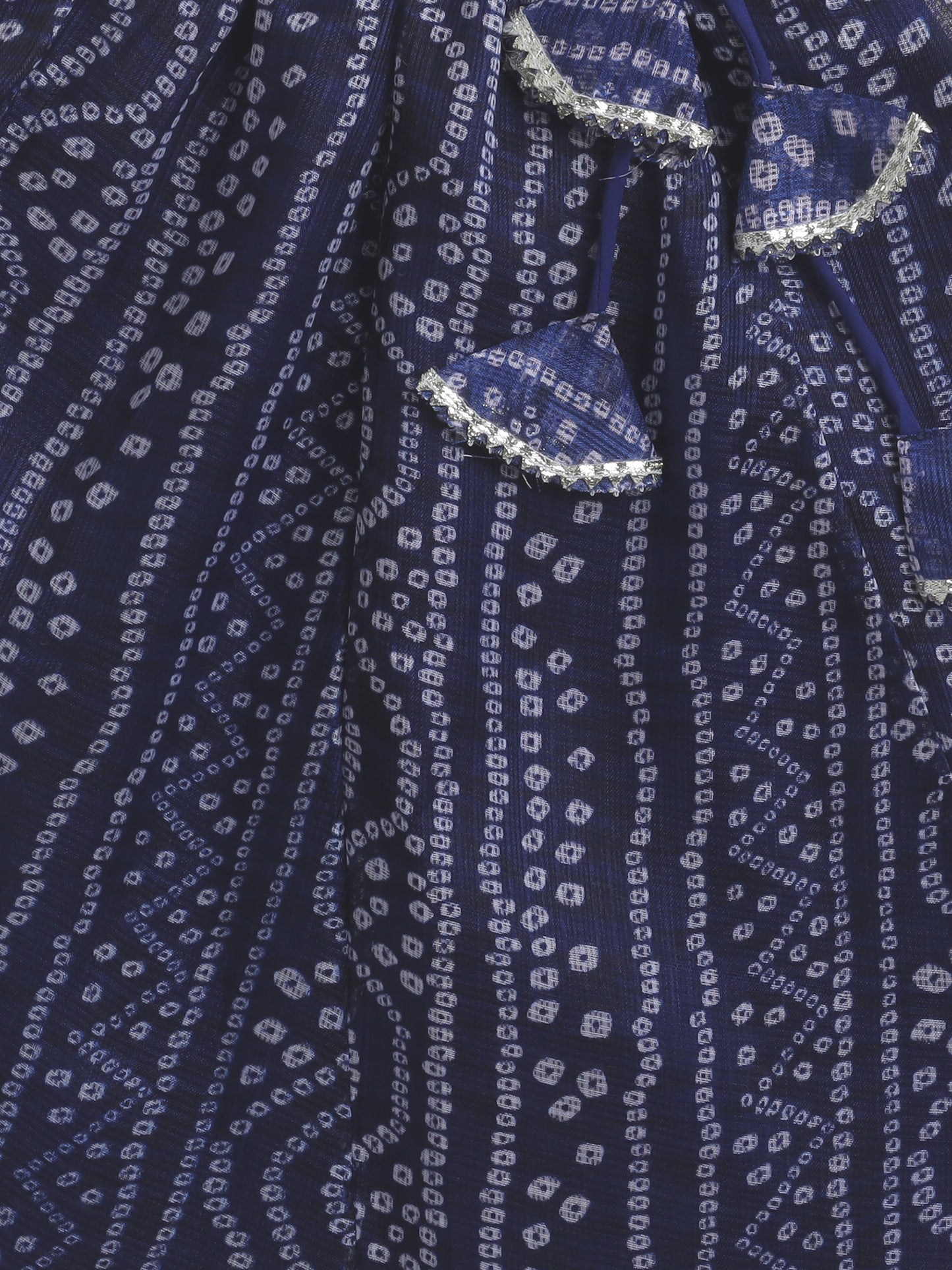 Short Sleeves Embellished All Over Print Lehenga Choli Set- Navy Blue