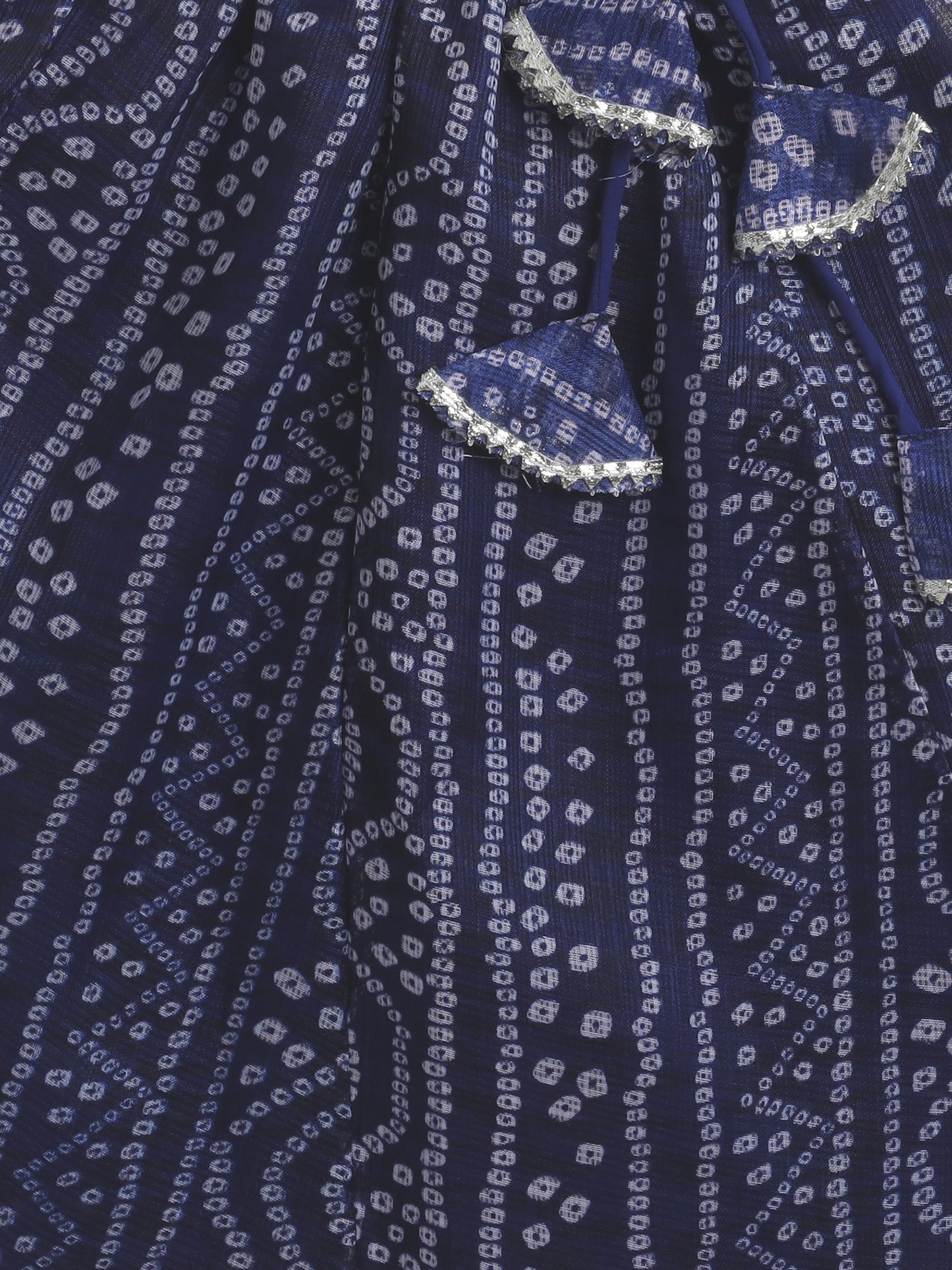 Half Sleeves Bandhani Designed & Lace Embellished Coordinating Lehenga Choli With Dupatta Set - Navy Blue