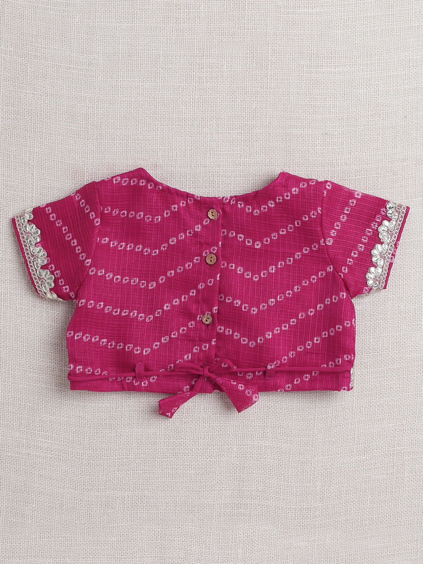 Short Sleeves Embellished All Over Print Lehenga Choli Set- Fuchsia