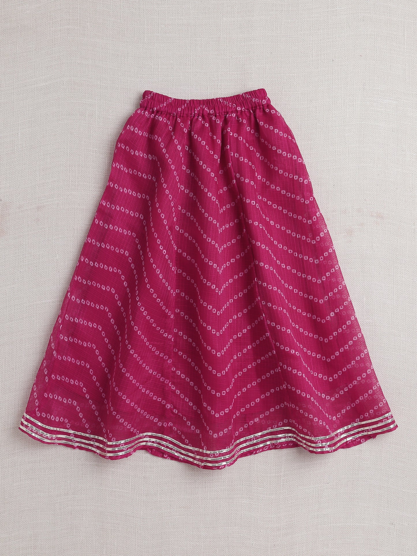 Short Sleeves Embellished All Over Print Lehenga Choli Set- Fuchsia
