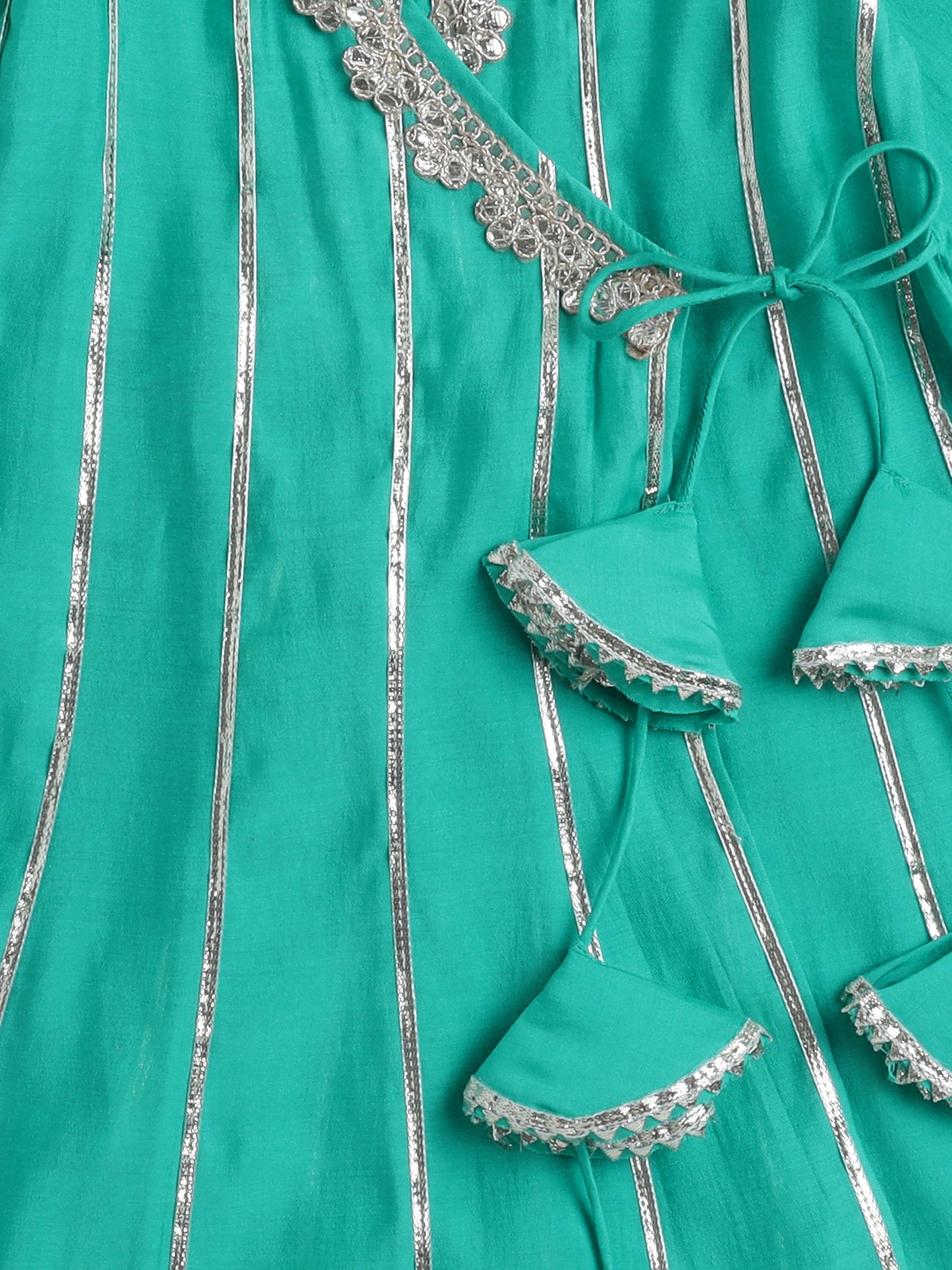 Short Sleeves Stripe Print Angarakha Kurta Set- Aqua