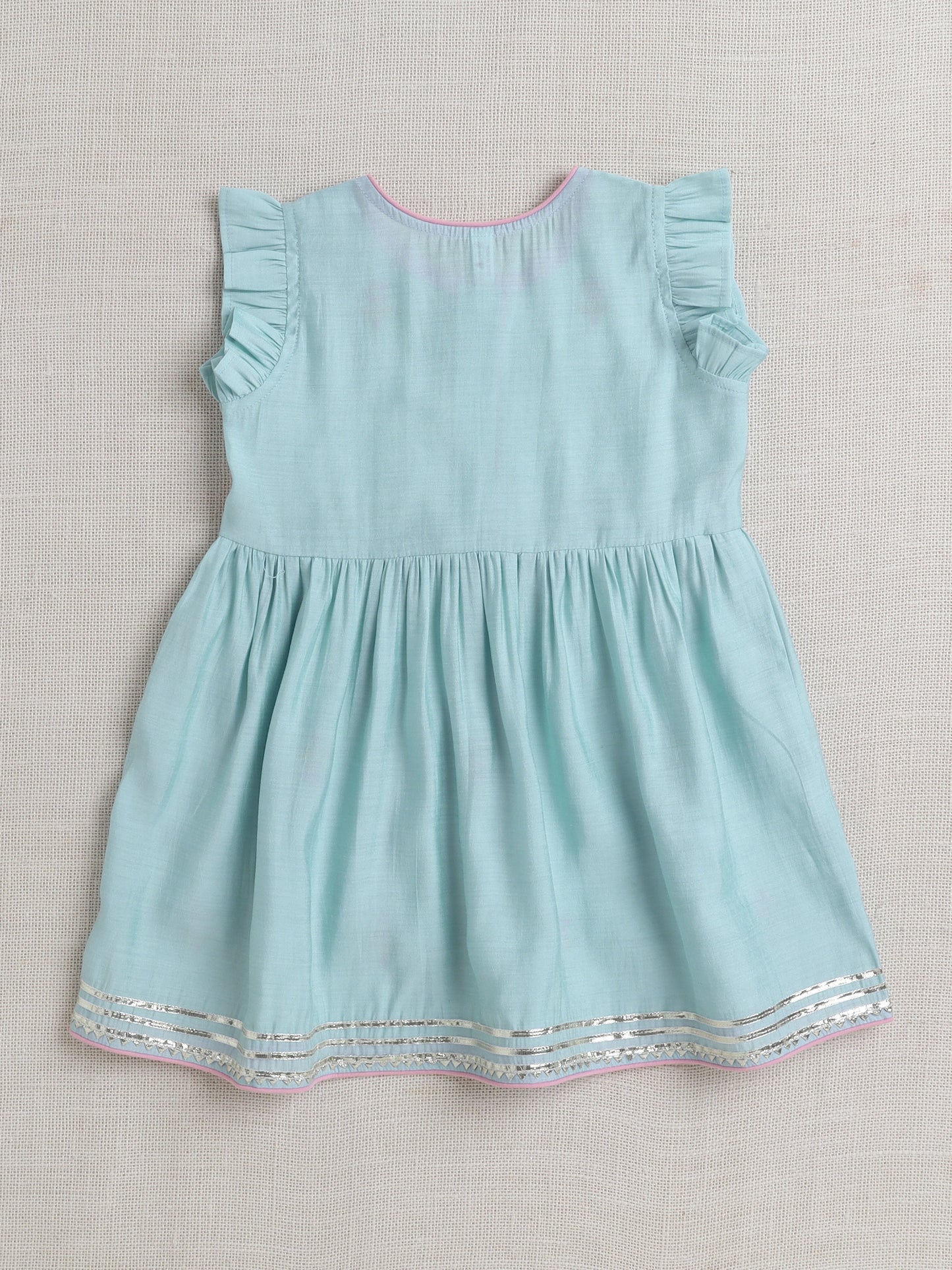 Short Sleeves Embroderied Kurta Set- Blue