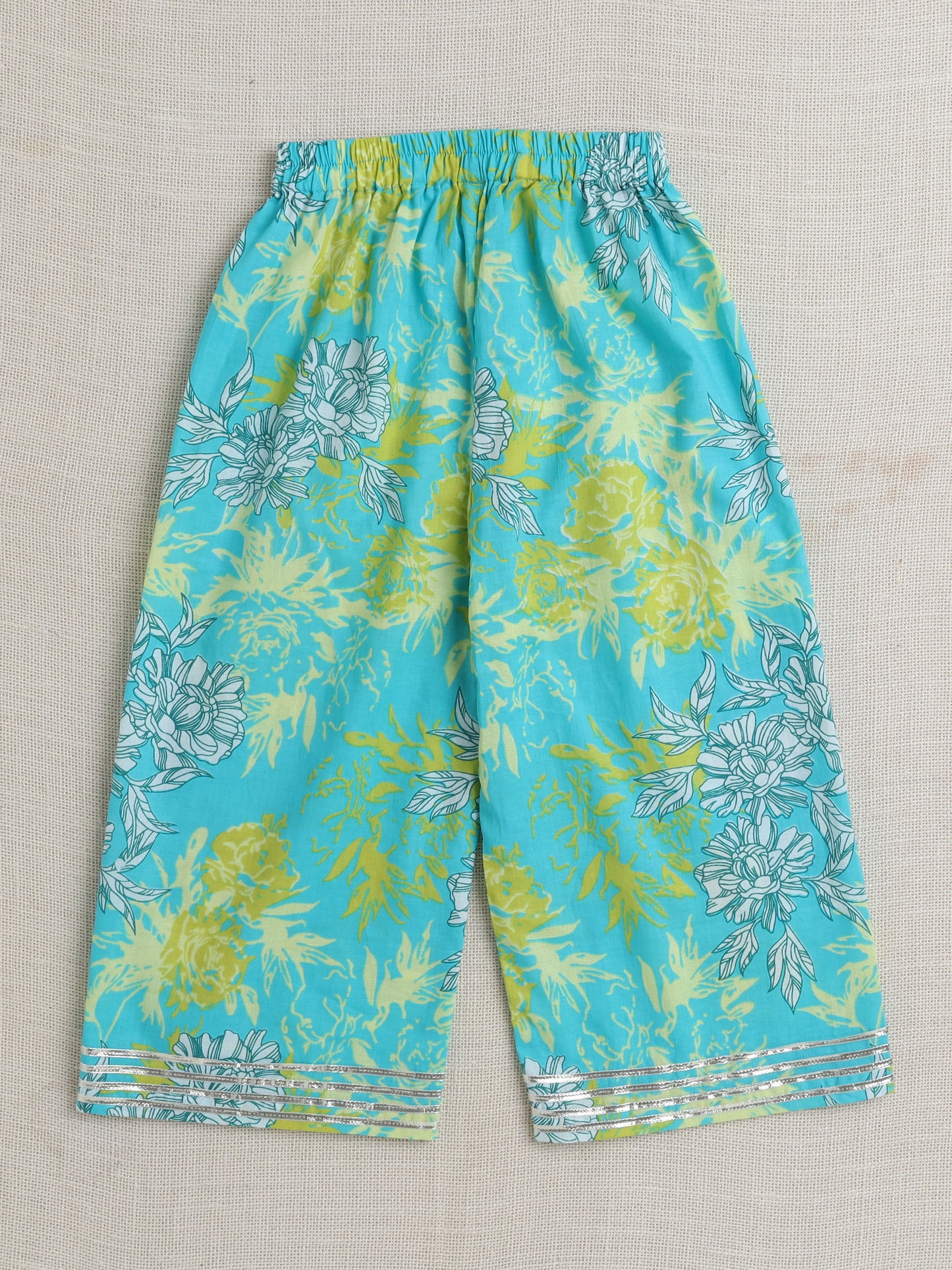 Sleeveless Floral Print Coordinating Top and Pant Set- Green