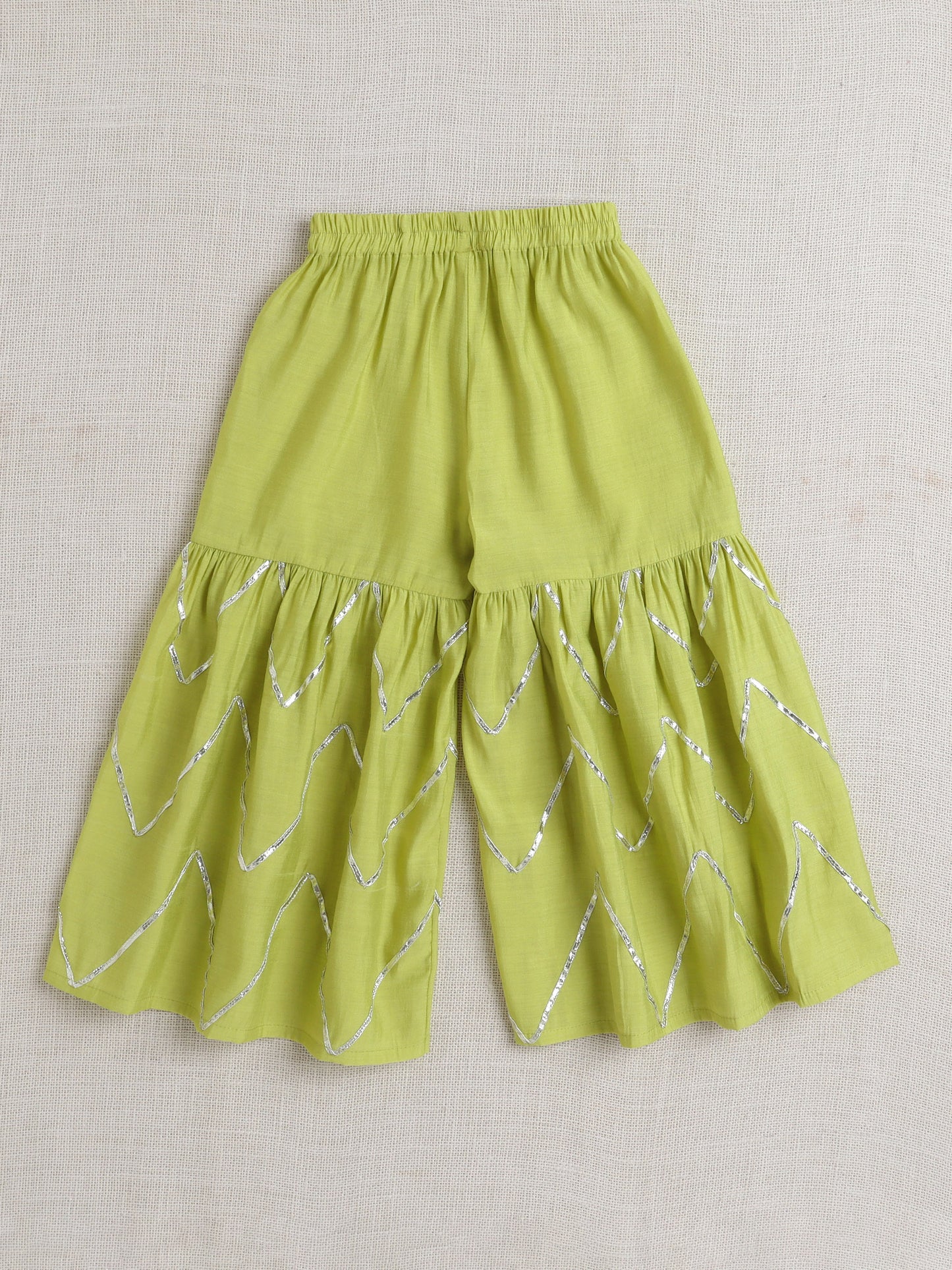 Half Sleeves Solid Print Kurta with Lace Embellishment and Palazzo Set- Green