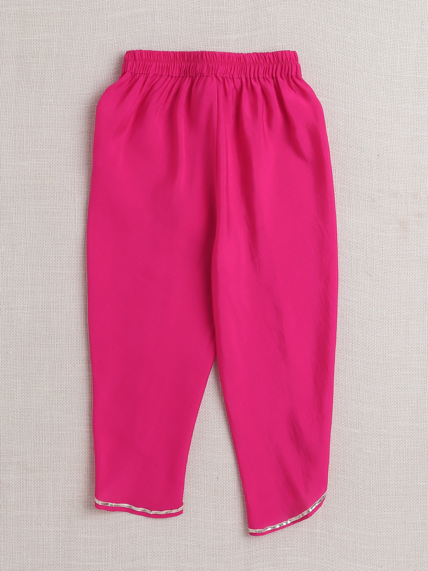Stripe Print with Lace Angarakha Kurta Set- Fuchsia