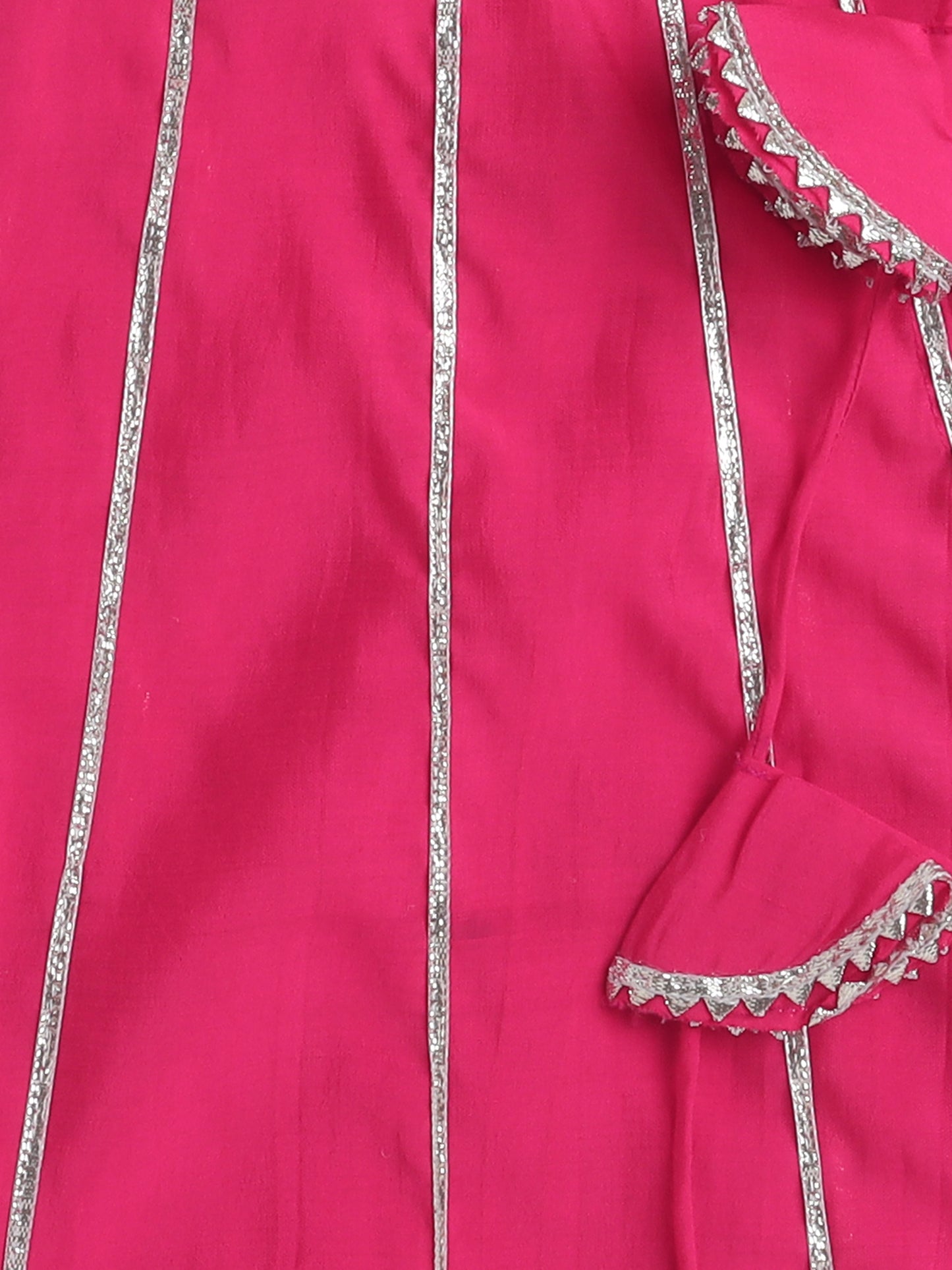 Stripe Print with Lace Angarakha Kurta Set- Fuchsia