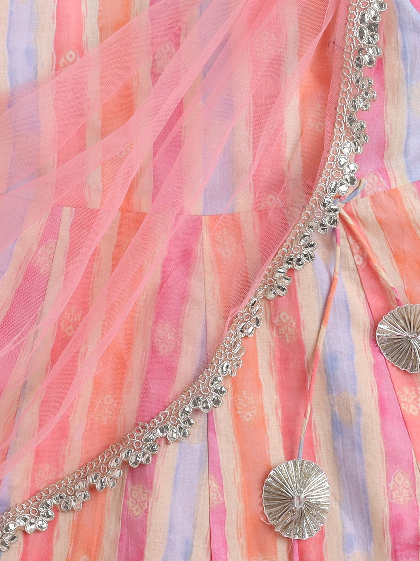 The Magic Wand Short Sleeves All Over Print with Frills Ethnic Dress-Peach