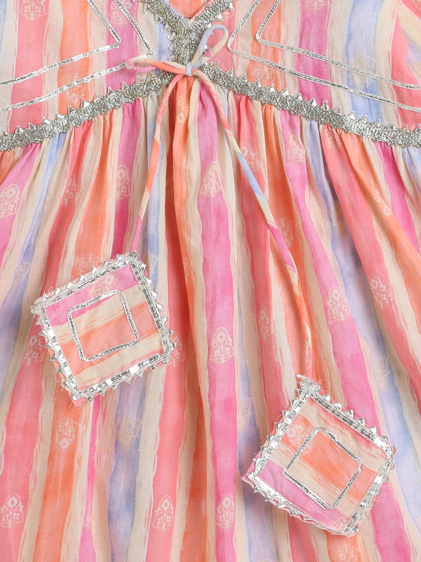 Half Sleeves Stripe Print Alia Cut Kurta Set- Peach