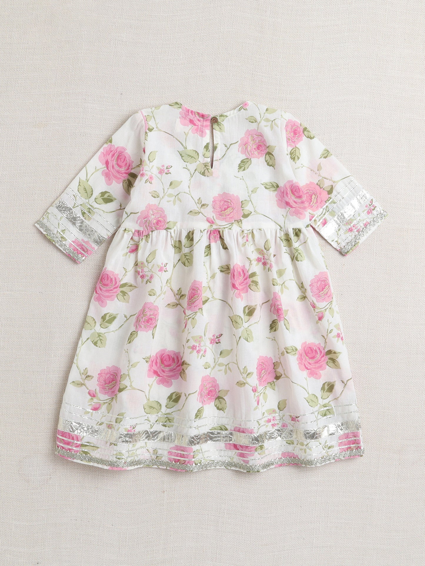 Half Sleeves Floral Print Alia Cut Kurta Set- Off White