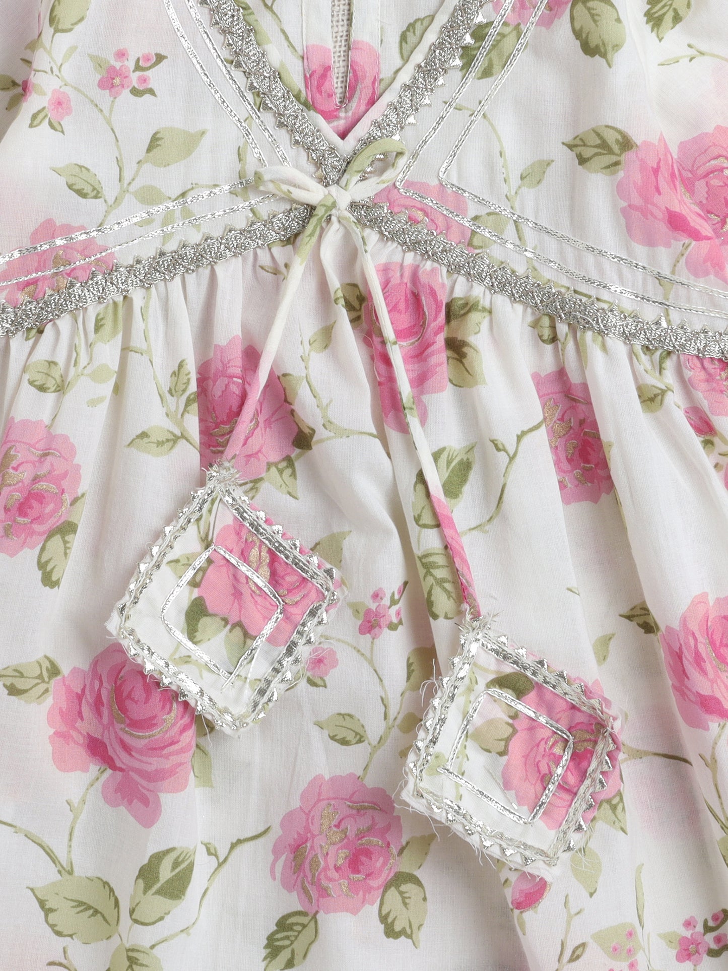 Half Sleeves Floral Print Alia Cut Kurta Set- Off White