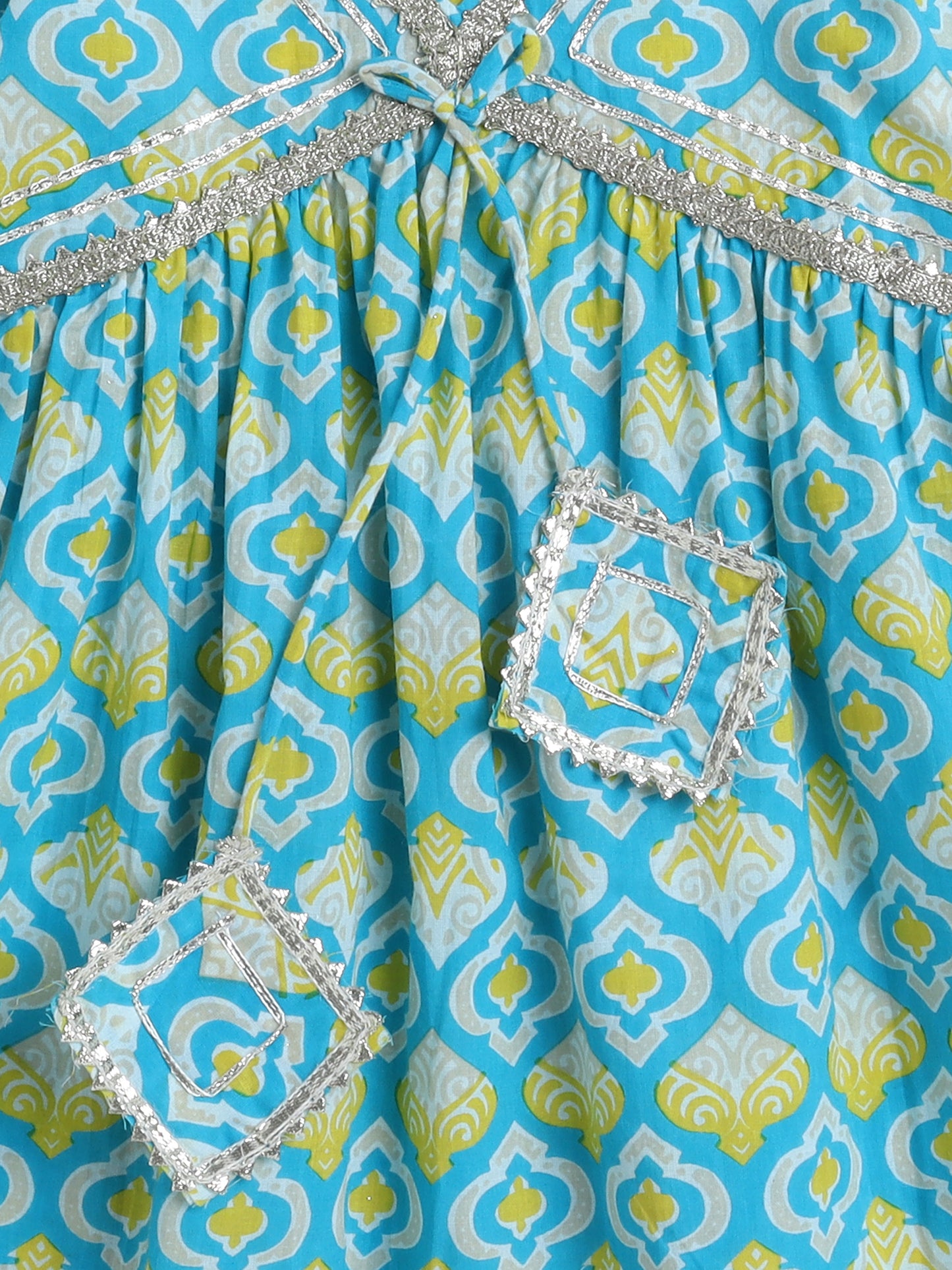 Half Sleeves Geometric Print Alia Cut Kurta Set- Aqua