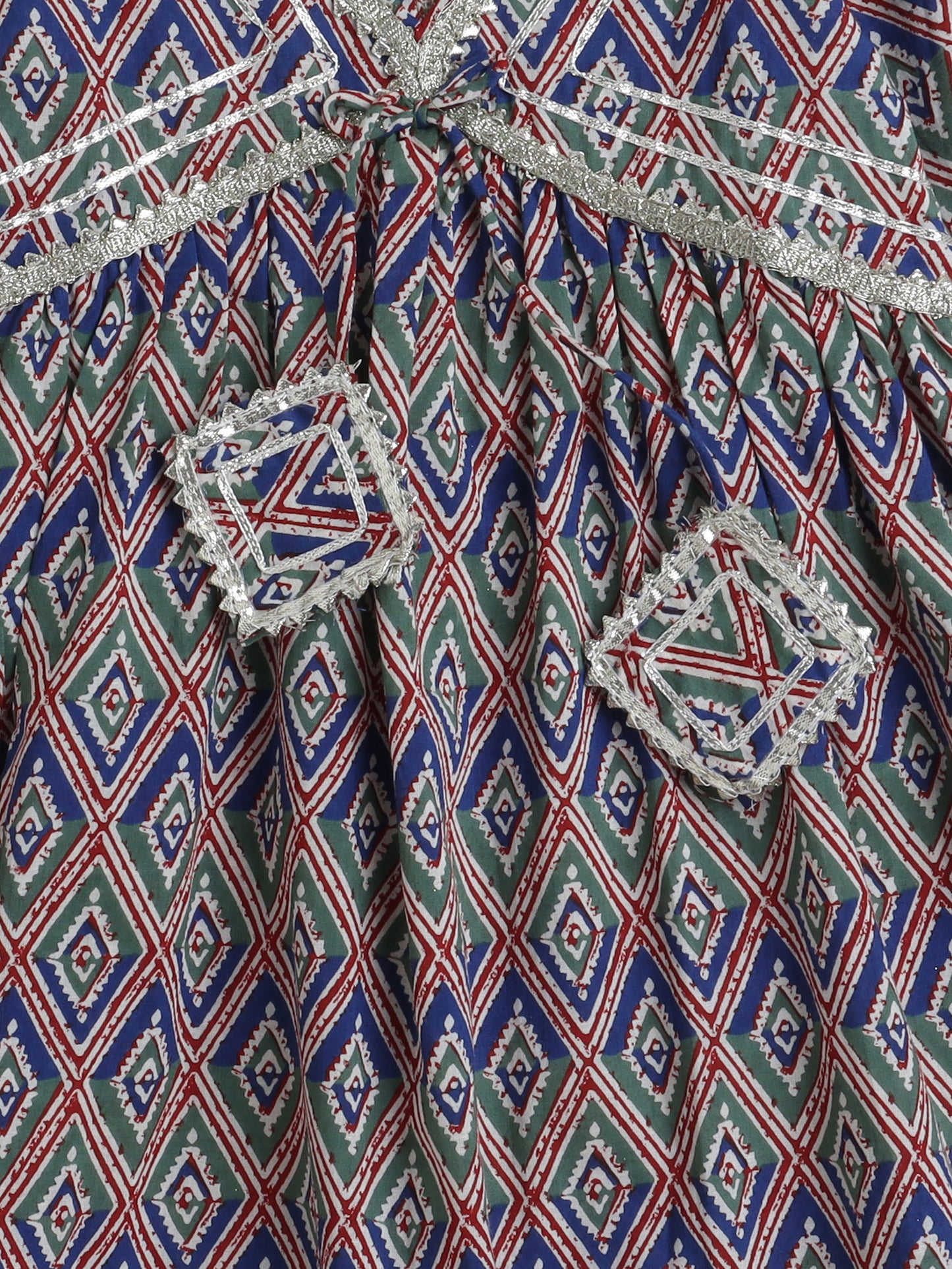 Half Sleeves Geometric Print Alia Cut Kurta Set- Blue