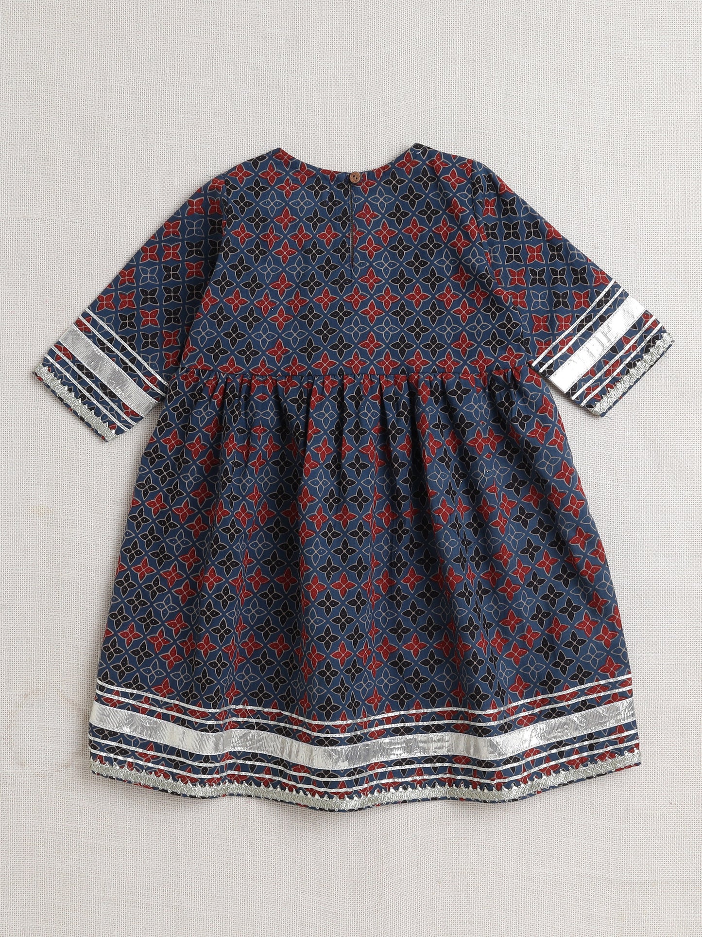 Half Sleeves Floral Print Alia Cut Kurta Set- Indigo Blue
