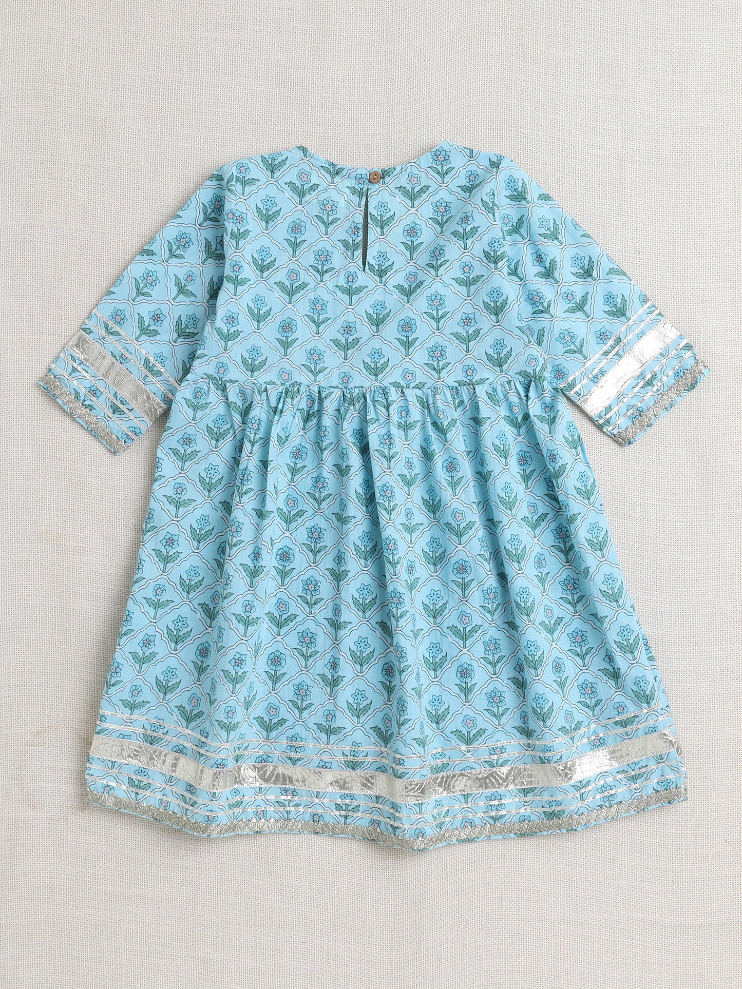 Half Sleeves Floral Print Alia Cut Kurta Set- Blue