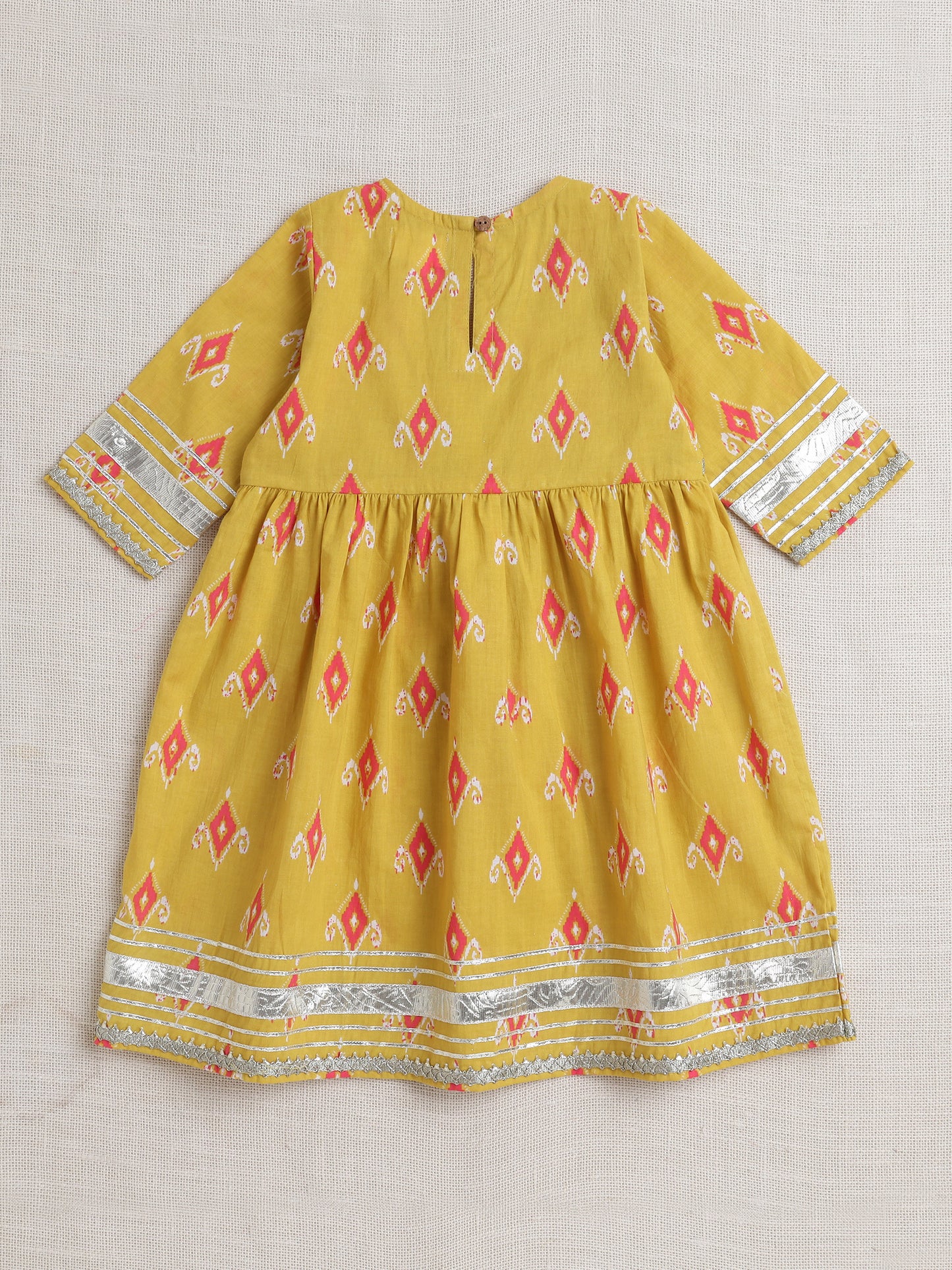 Half Sleeves Floral Print Alia Cut Kurta Set- Mustard