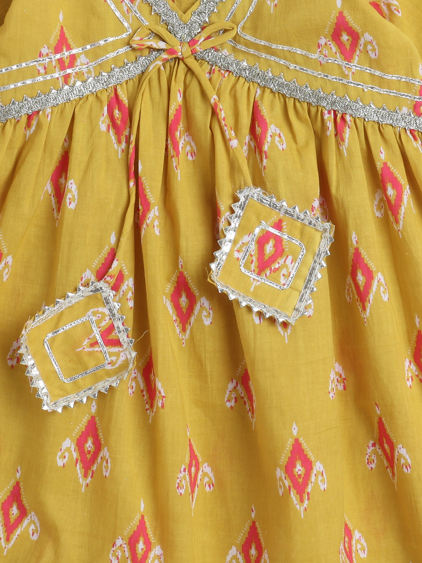 Half Sleeves Floral Print Alia Cut Kurta Set- Mustard