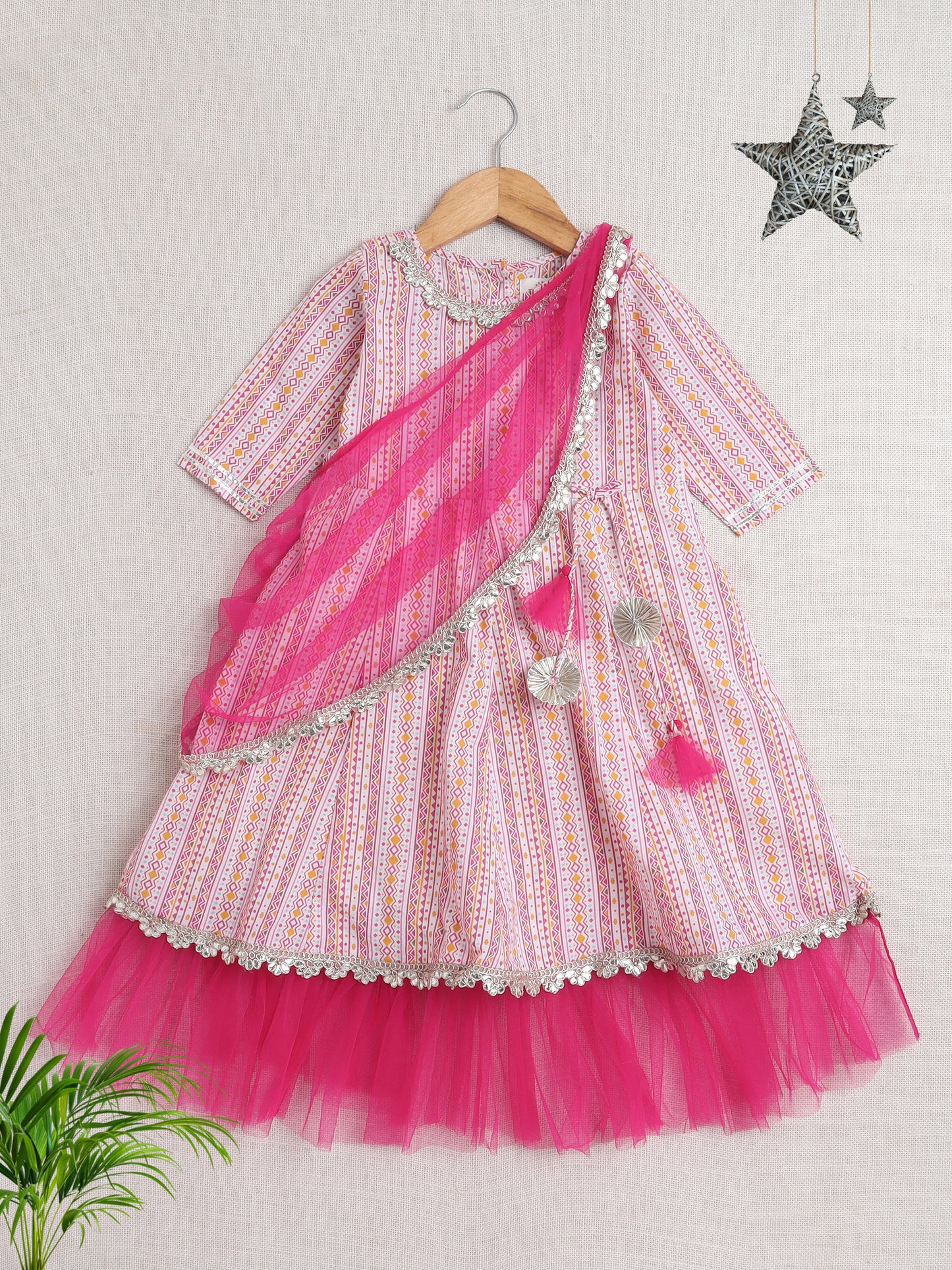 Sleeveless All Over Print Ethnic Dress- Pink