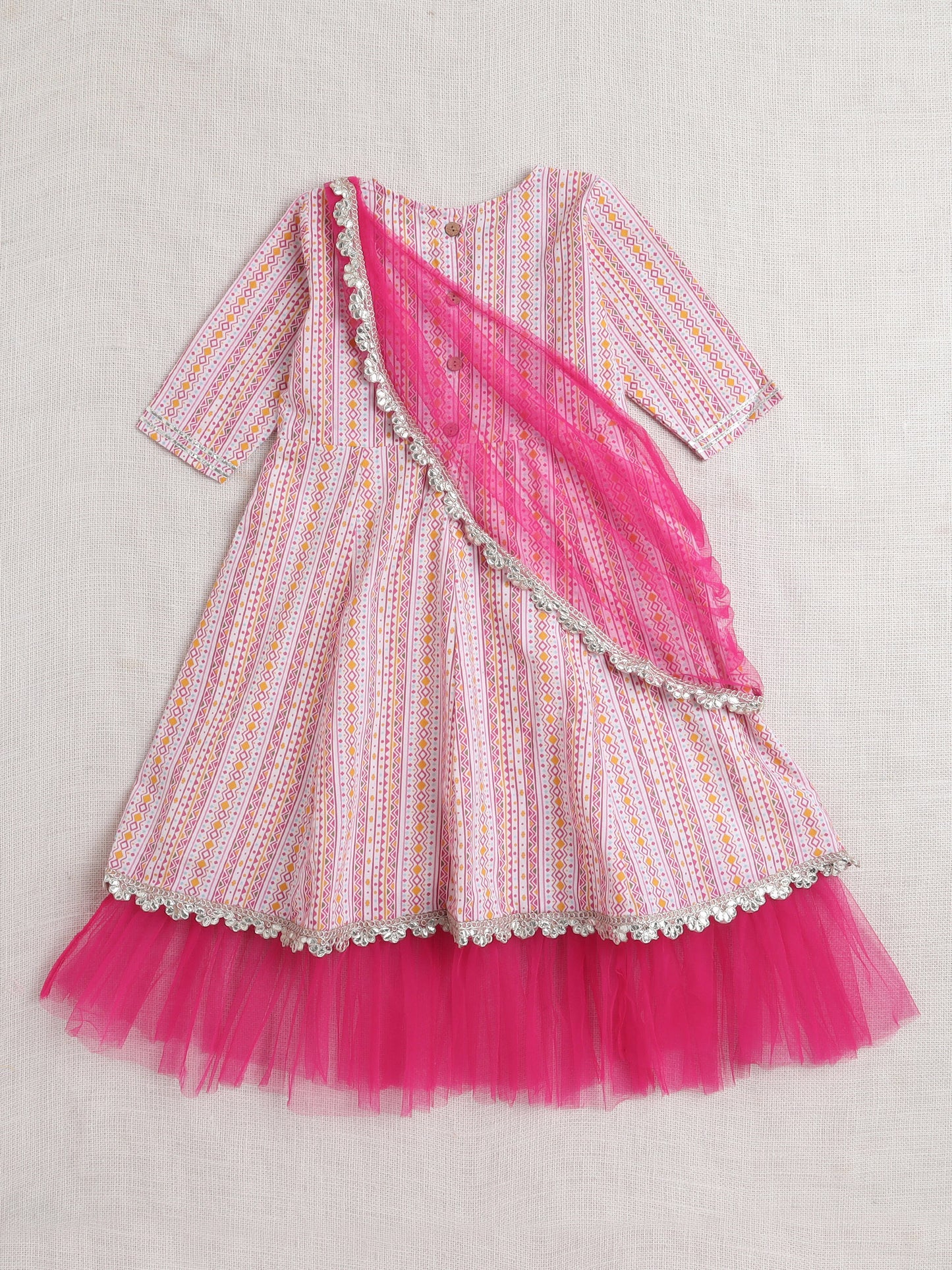 Sleeveless All Over Print Ethnic Dress- Pink