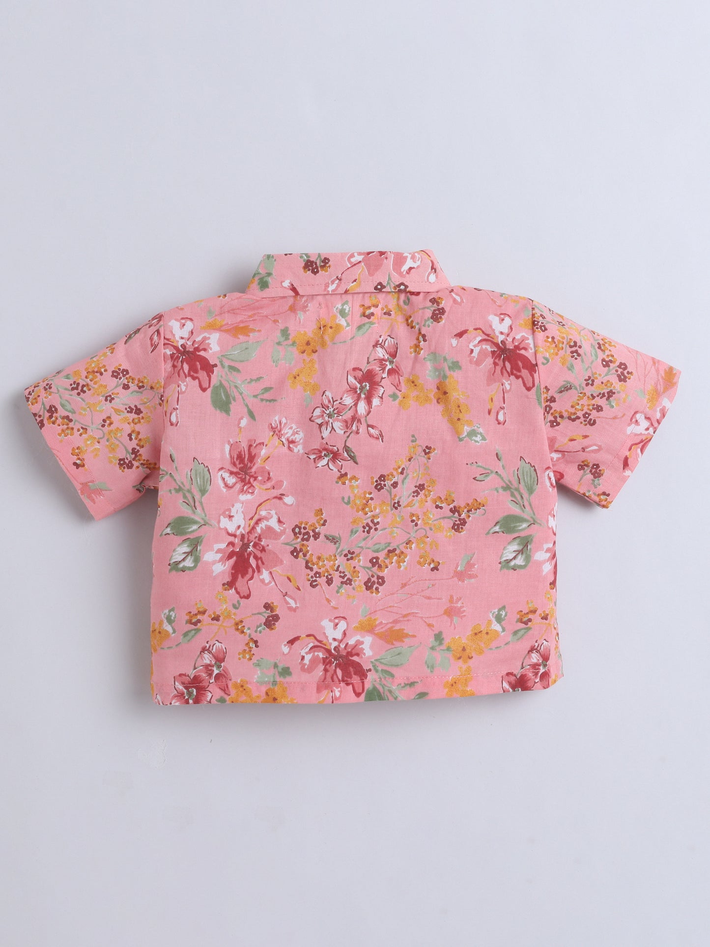 Half Sleeve Floral Printed Collar Top & Coordinating Pant Set Peach