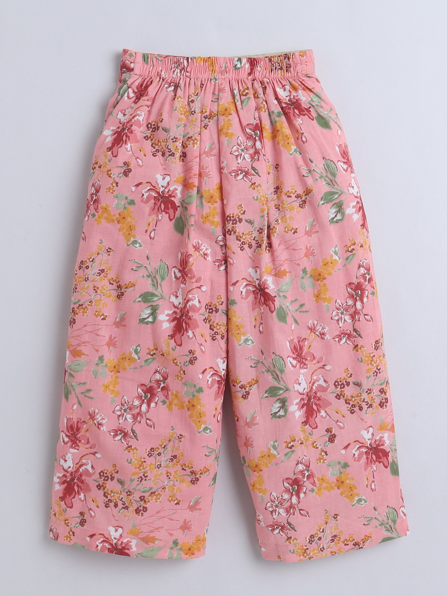Half Sleeve Floral Printed Collar Top & Coordinating Pant Set Peach