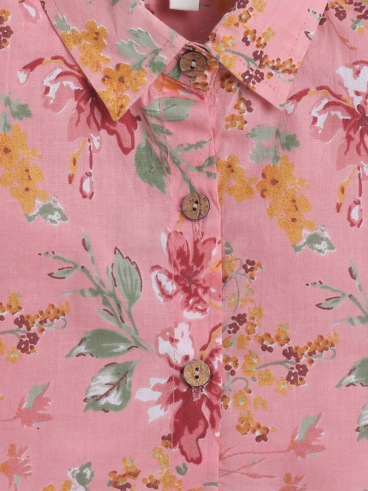 Half Sleeve Floral Printed Collar Top & Coordinating Pant Set Peach