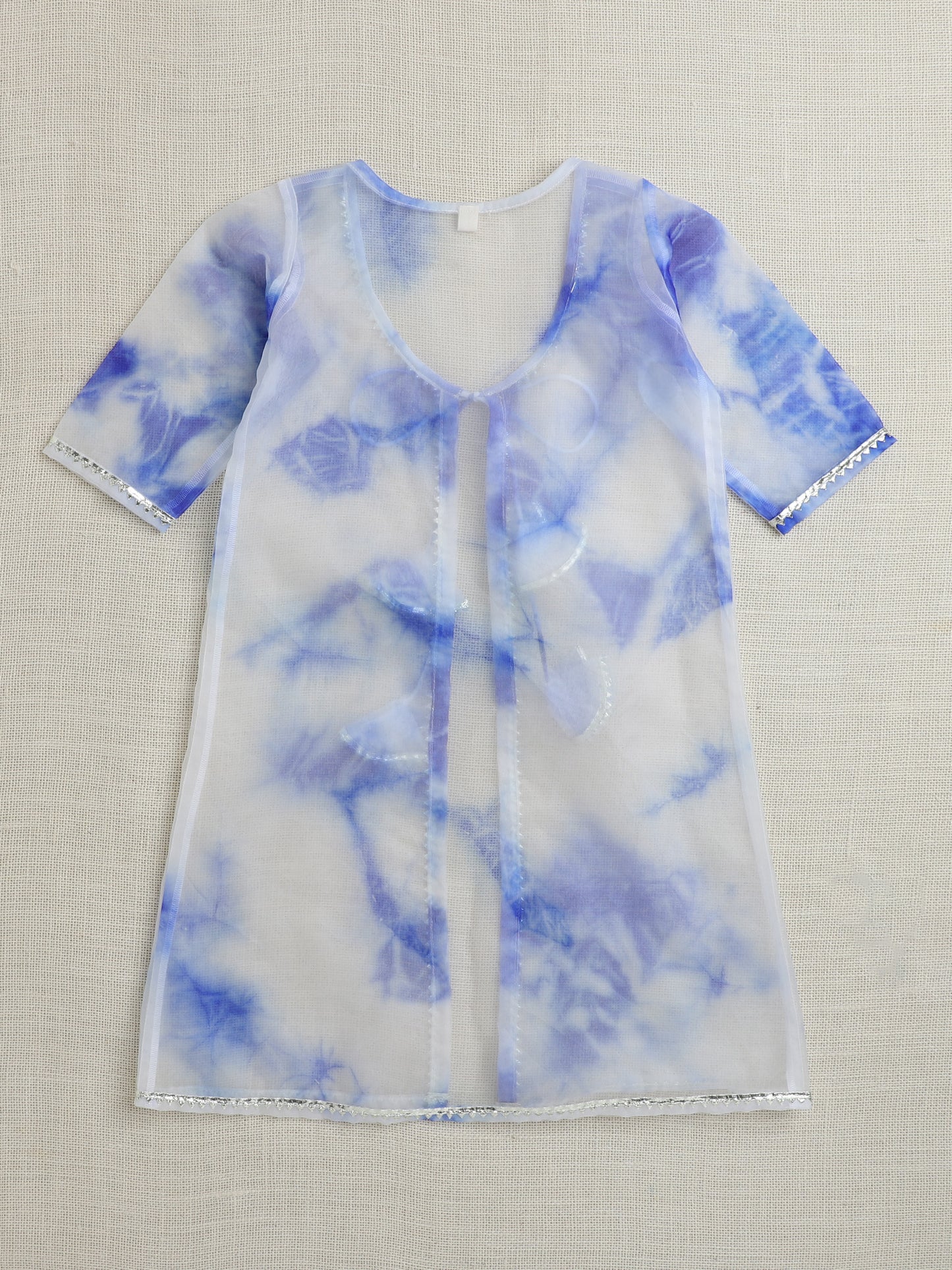 The Magic Wand Sleeveless Aabla Embroidered Dress With Tie & Dye Lace Embelished Shrug Blue