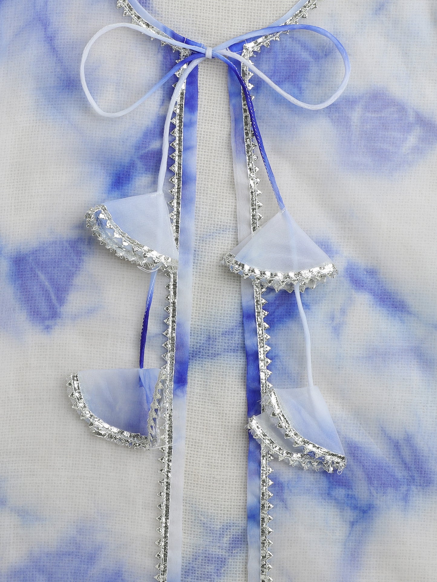 The Magic Wand Sleeveless Aabla Embroidered Dress With Tie & Dye Lace Embelished Shrug Blue