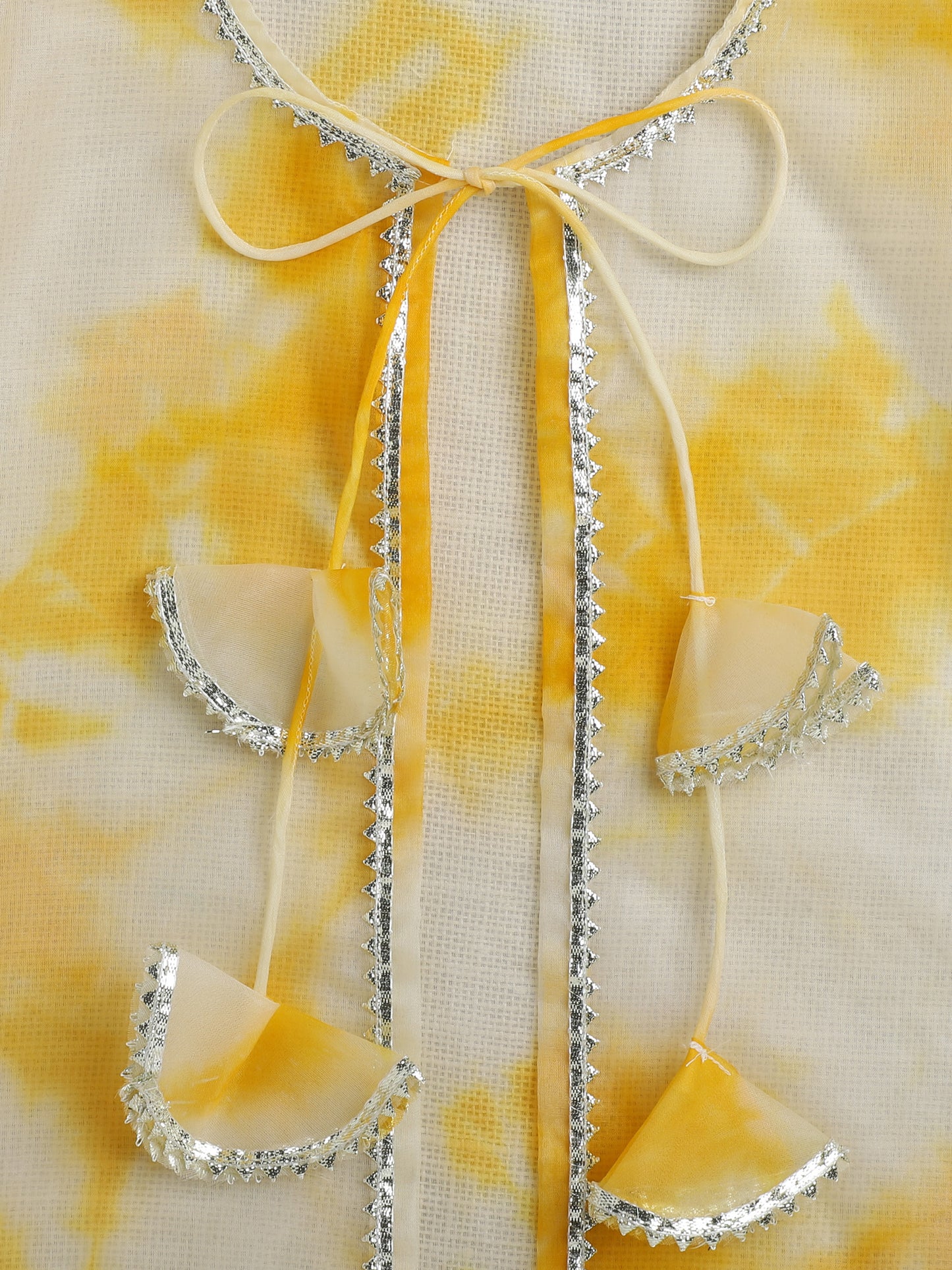 The Magic Wand Sleeveless Aabla Embroidered Dress With Tie & Dye Lace Embelished Shrug Yellow