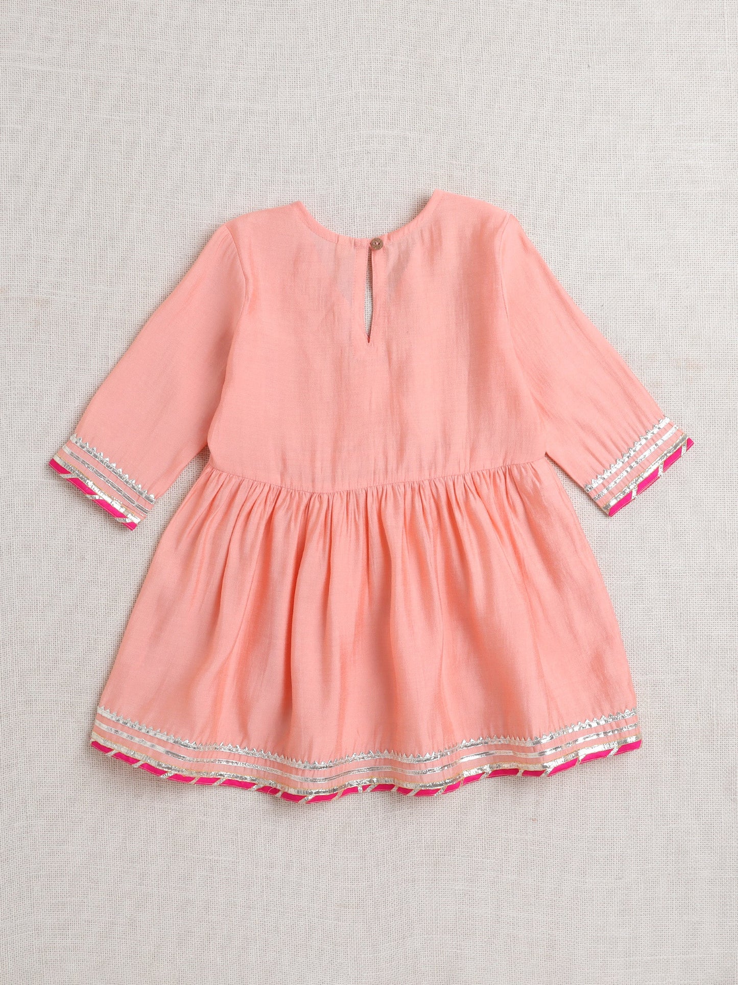Three Fourth Sleeves Gota Lace Embellished Kurta Pant Set - Peach