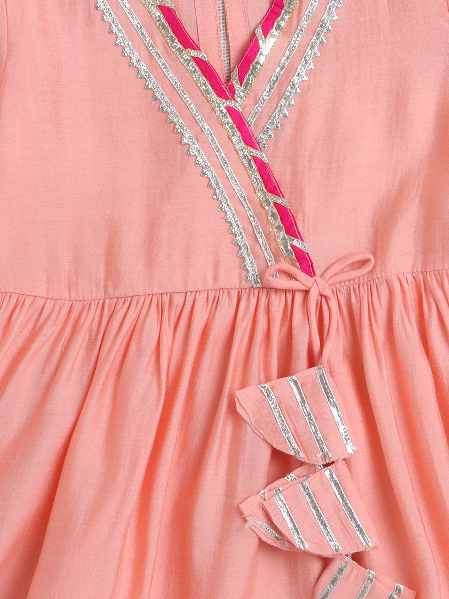 Three Fourth Sleeves Gota Lace Embellished Kurta Pant Set - Peach