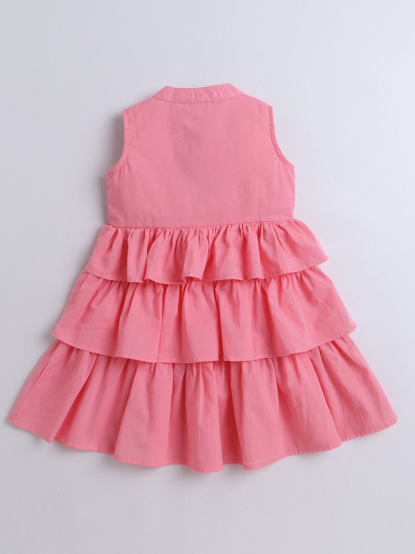 Cotton Sleeveless Solid Layered Dress - Pink