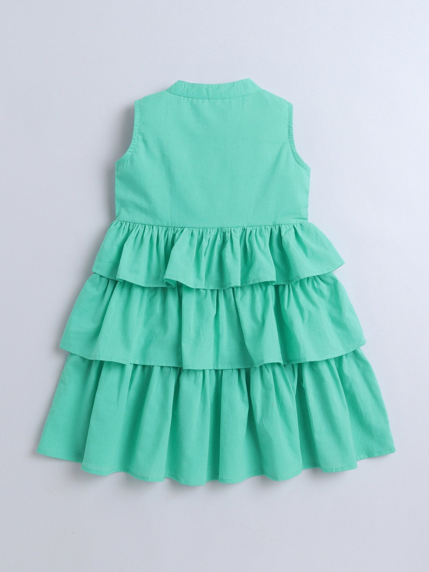 Cotton Sleeveless Solid Layered Dress - Aqua Blue