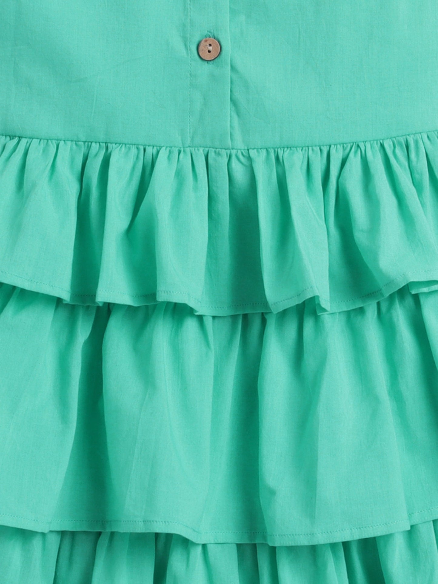 Sleeveless Cotton Solid Layered Dress - Aqua Blue