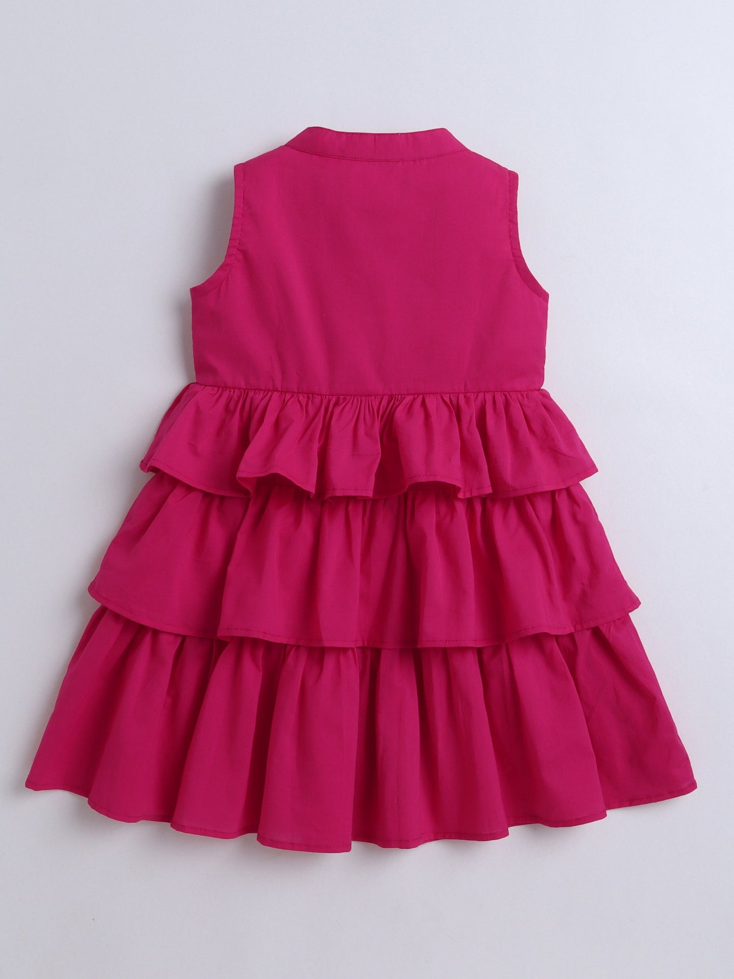 Cotton Sleeveless Solid Layered Dress - Fuchsia