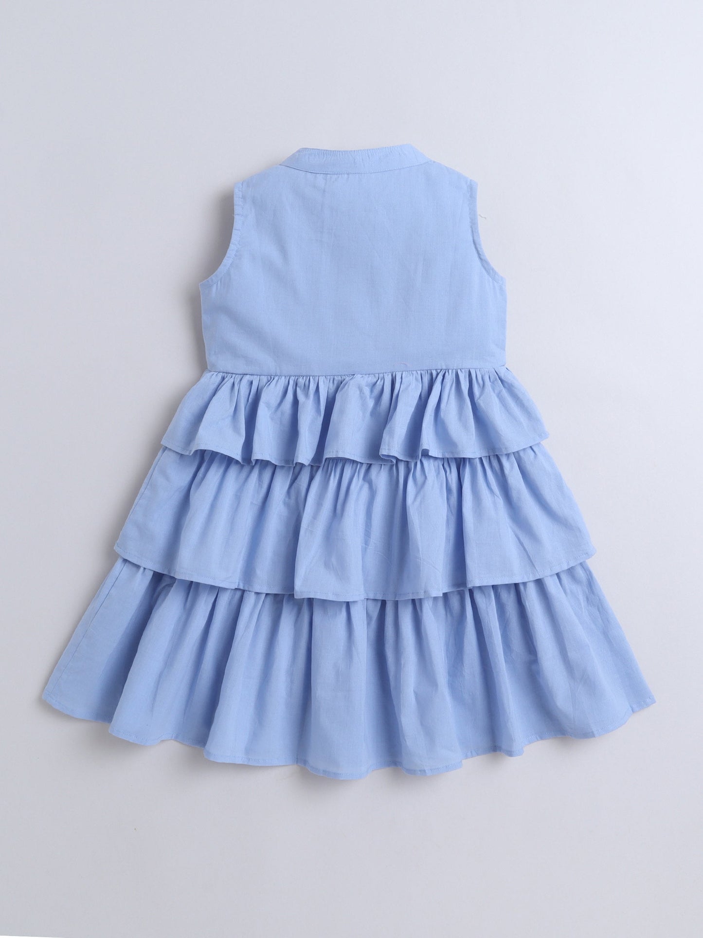 Cotton Sleeveless Solid Layered Dress - Blue