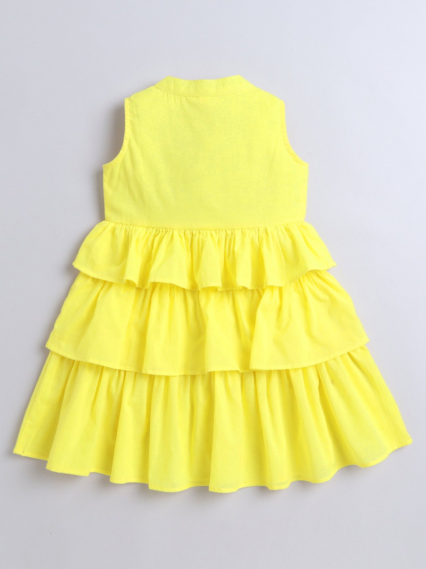 The Magic Wand Cotton Sleeveless Solid Layered Dress - Yellow