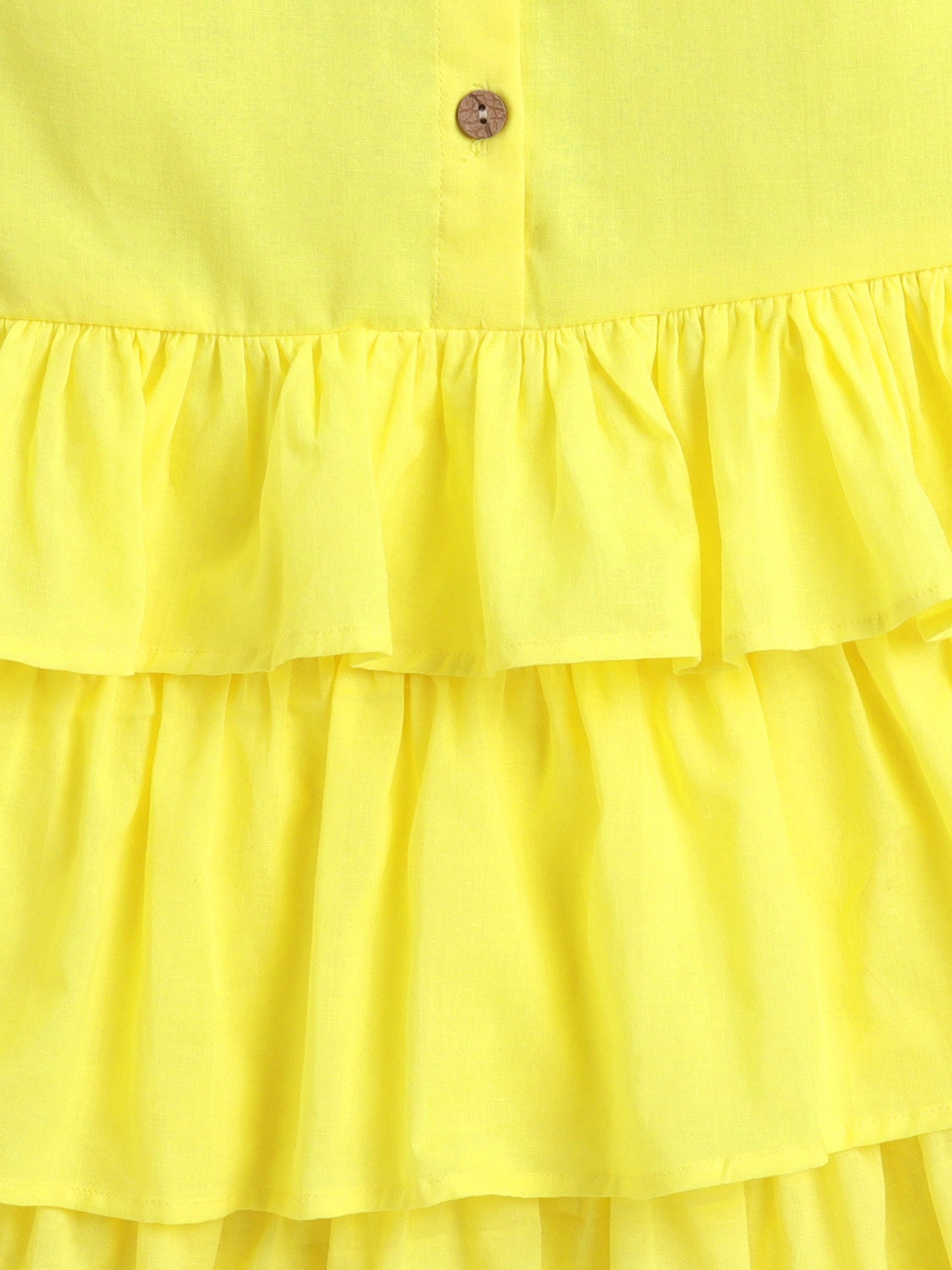 Sleeveless Cotton Solid Layered Dress - Yellow