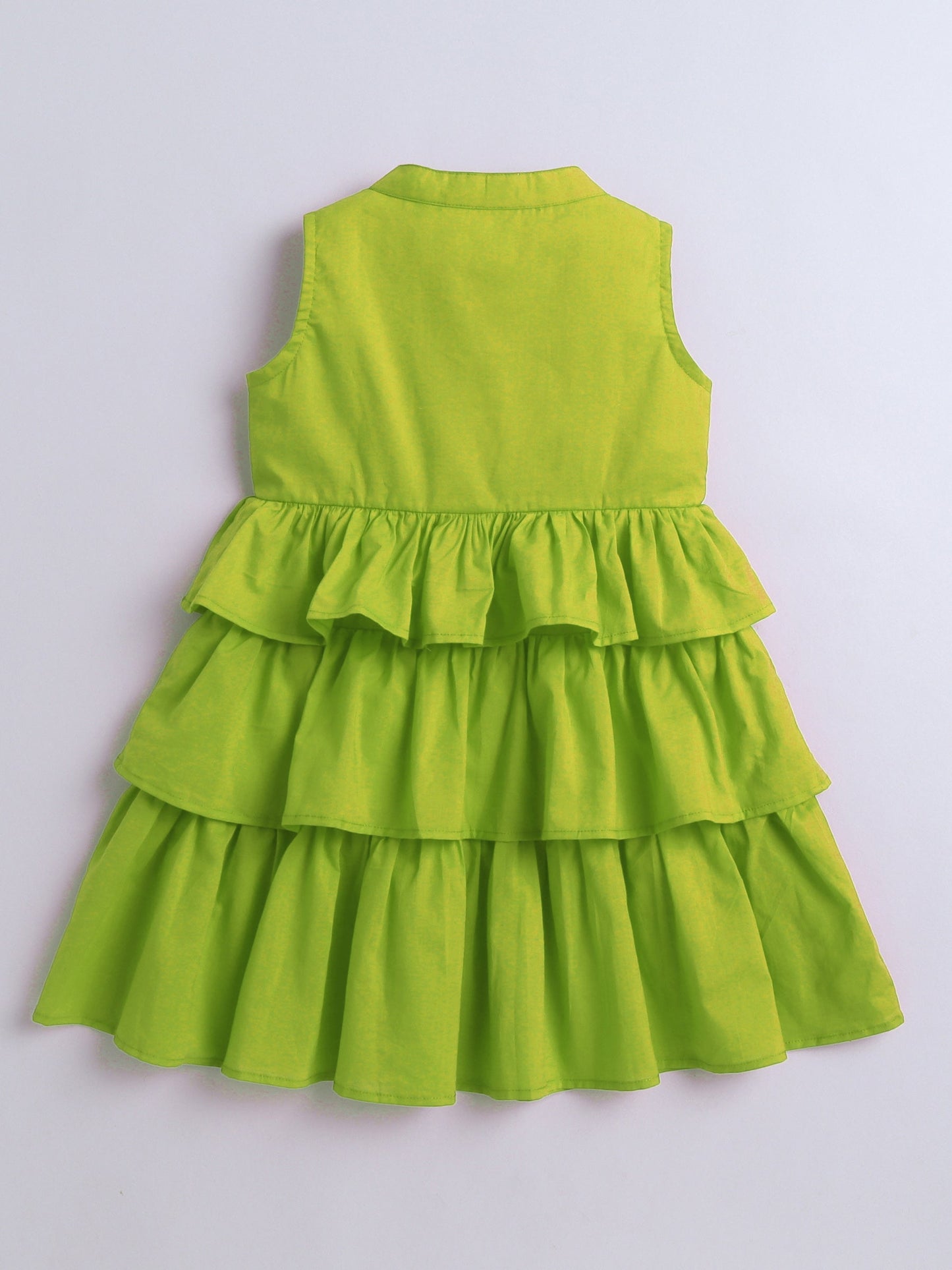 Cotton Sleeveless Solid Layered Dress - Green