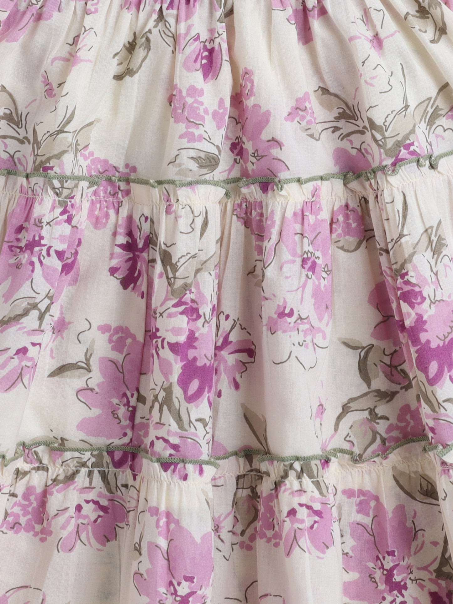 '- Cotton One Shoulder Floral Printed Top With Tiered Skirt - Purple