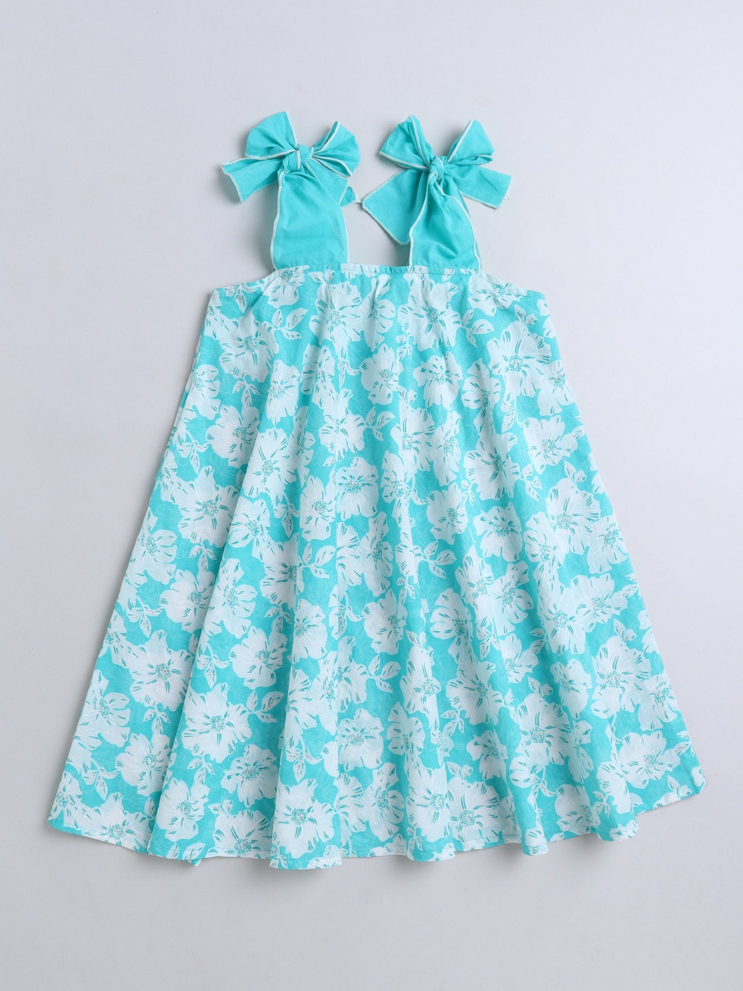 The Magic Wand Cotton Tie Up Floral Printed Dress Blue