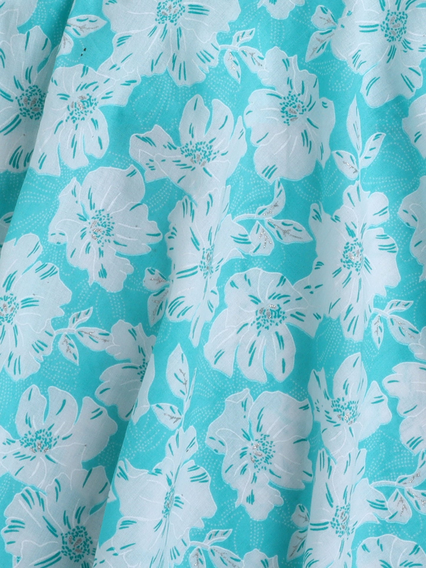 Floral Printed Tie Up Cotton Dress- Blue