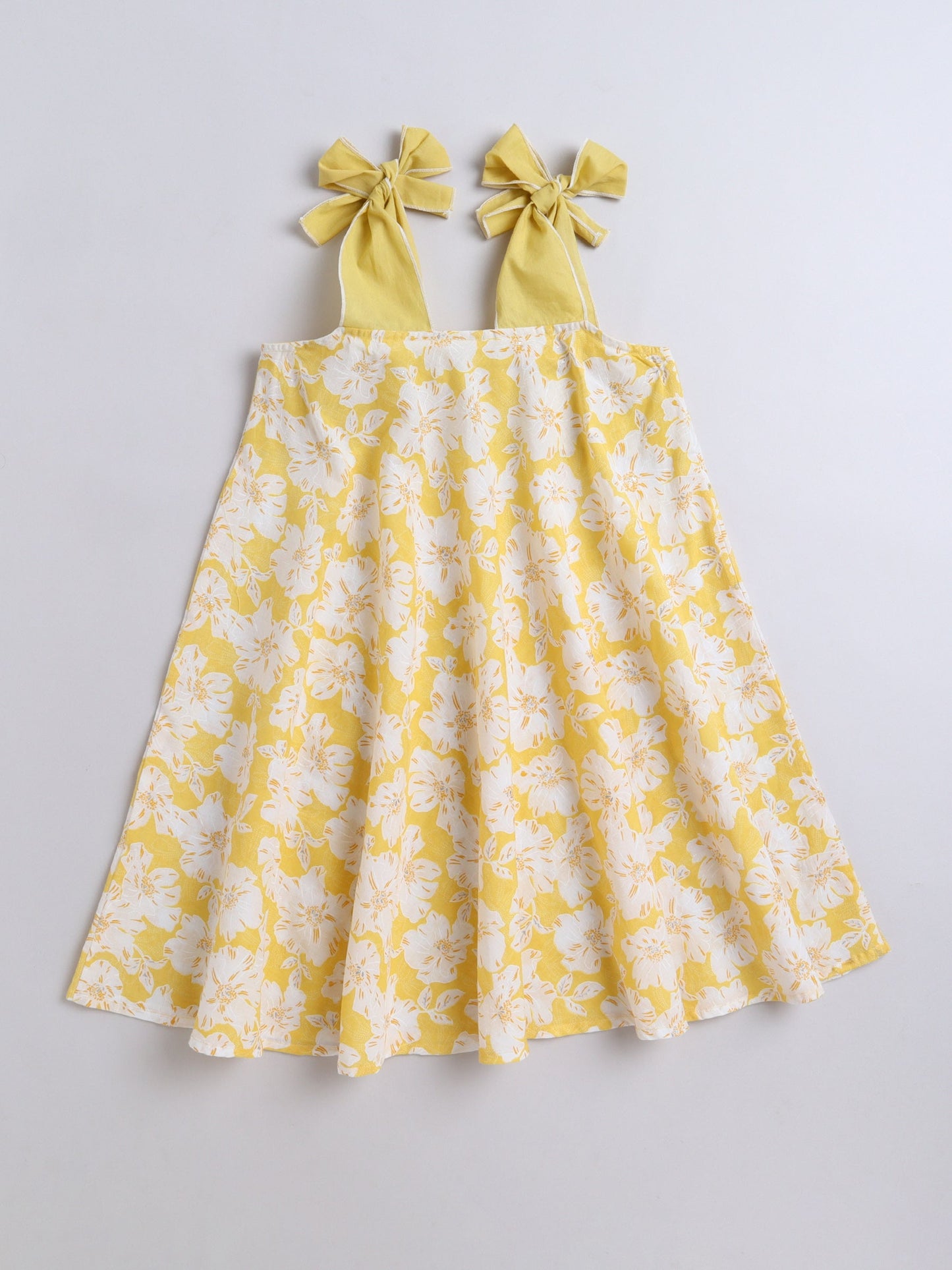 The Magic Wand Cotton Tie Up Floral Printed Dress Yellow