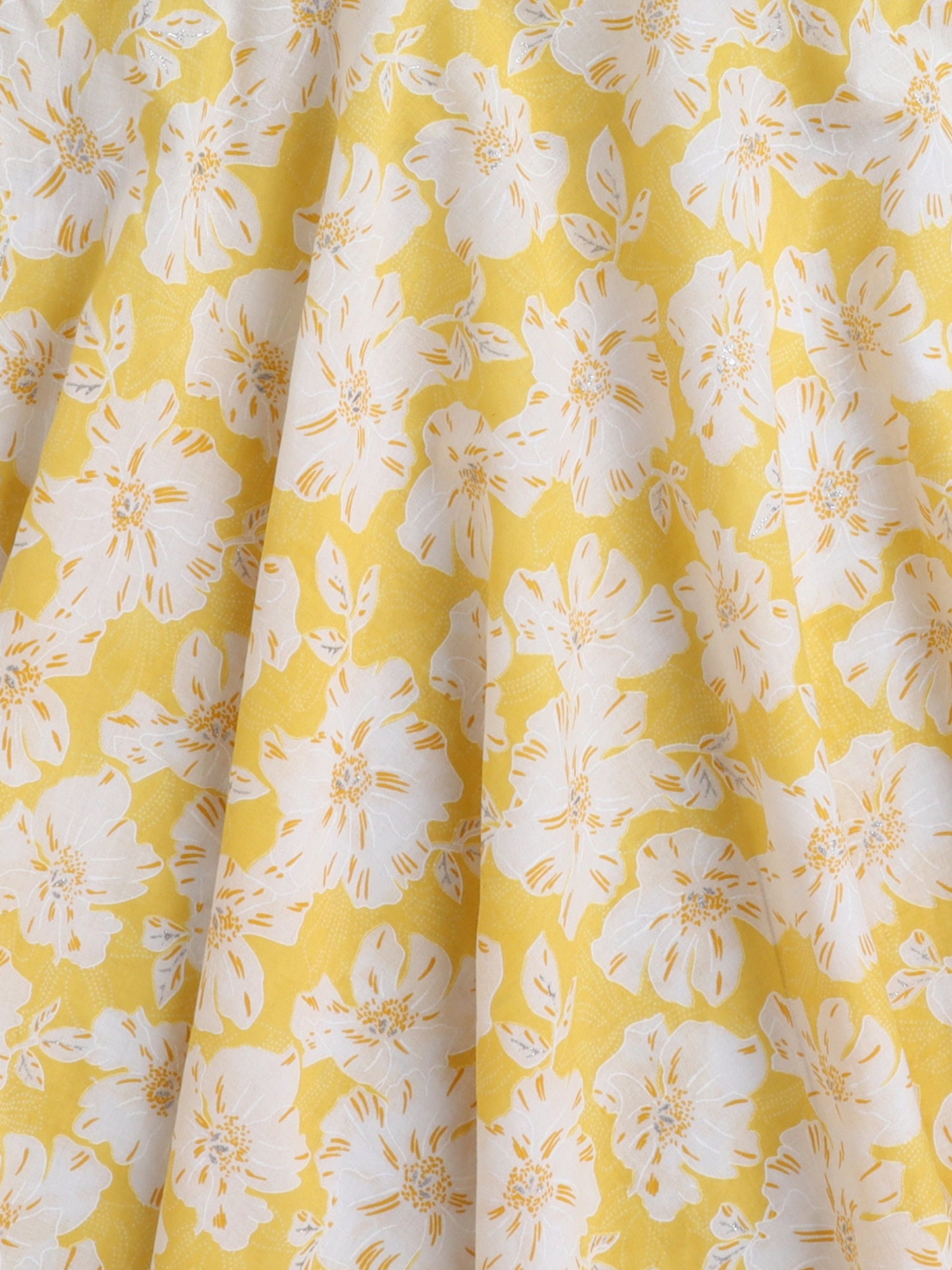 Floral Printed Tie Up Cotton Dress- Yellow