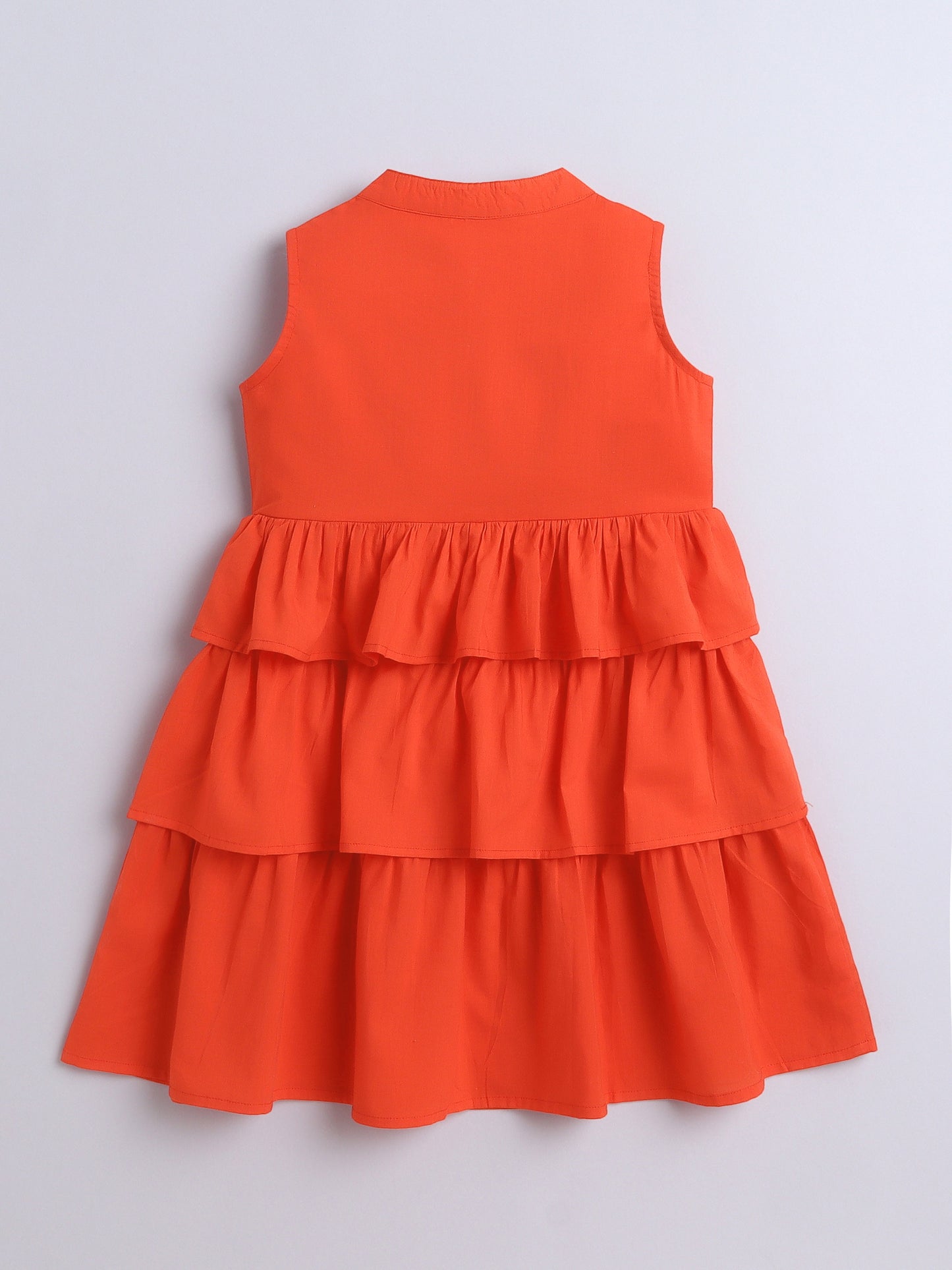 The Magic Wand Sleeveless Solid Tiered Frill Cotton Dress- Orange