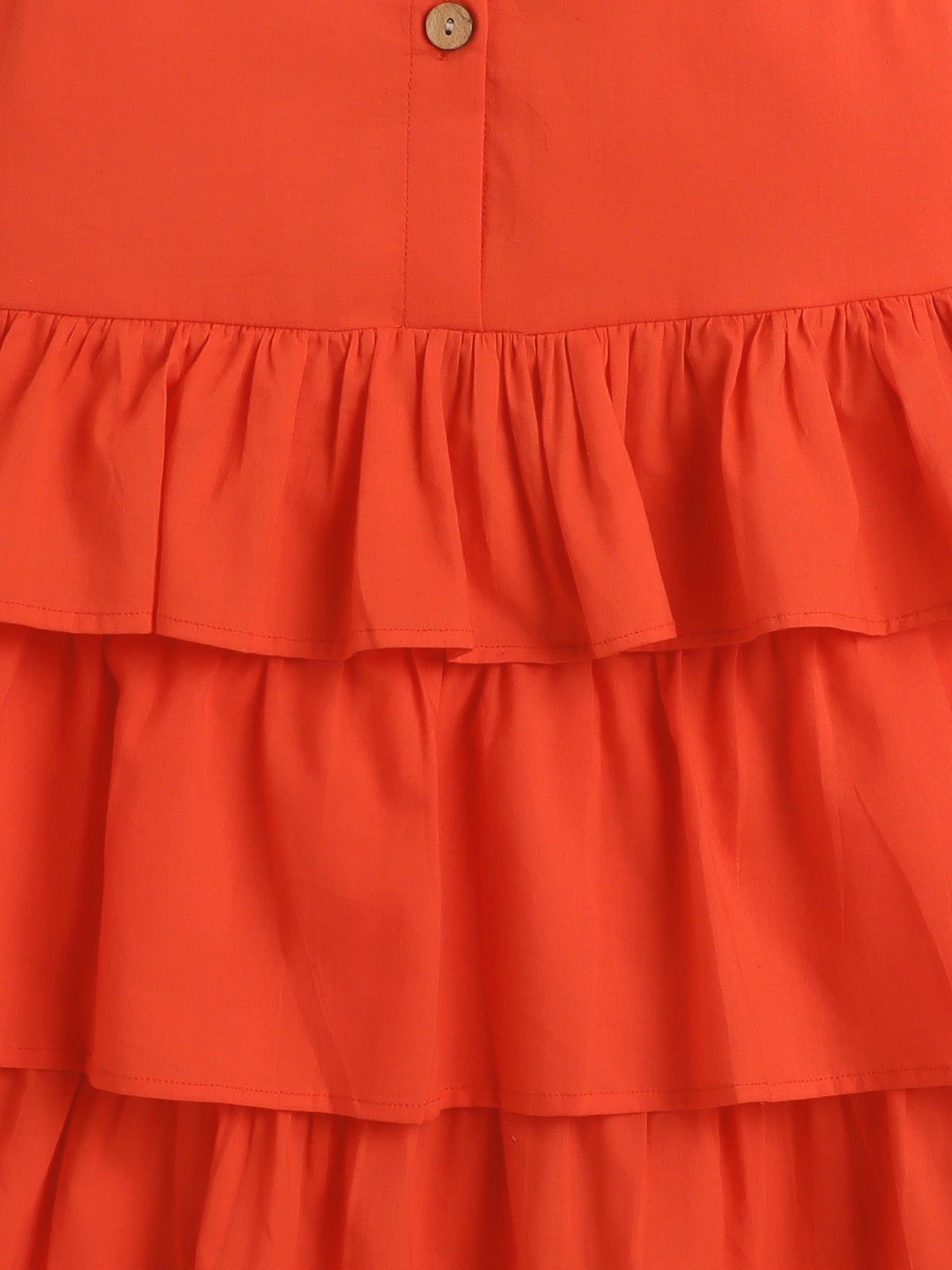 Sleeveless Solid Tiered Frill Cotton Dress- Orange