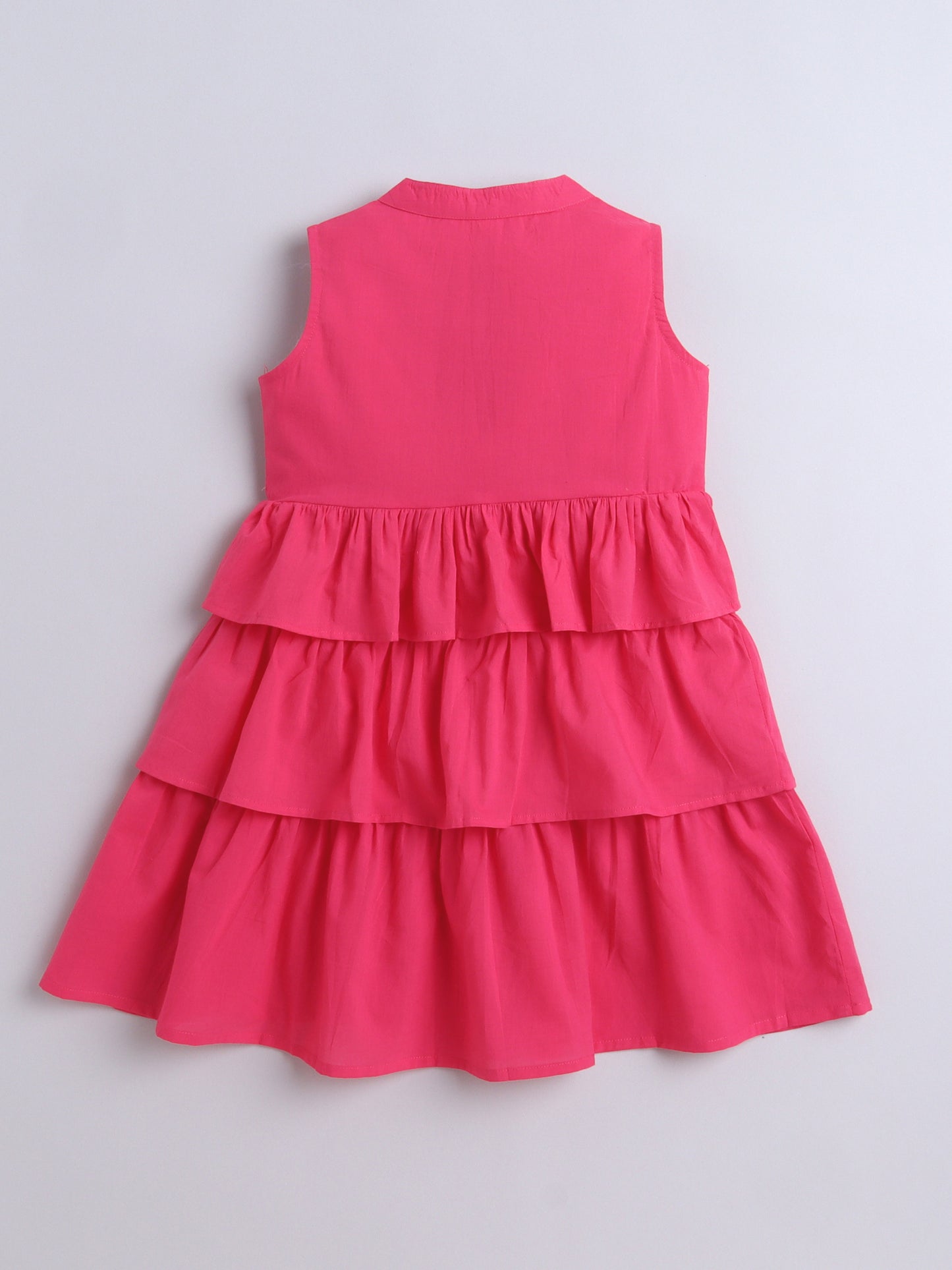 The Magic Wand Sleeveless Solid Tiered Frill Cotton Dress Pink