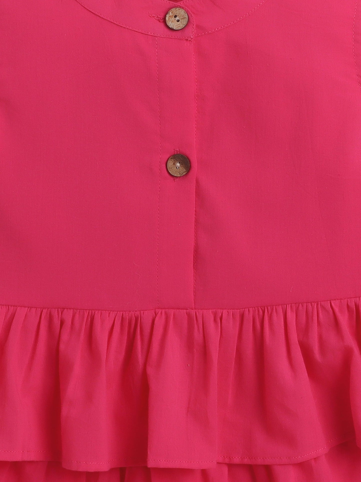 Sleeveless Solid Tiered Frill Cotton Dress - Pink