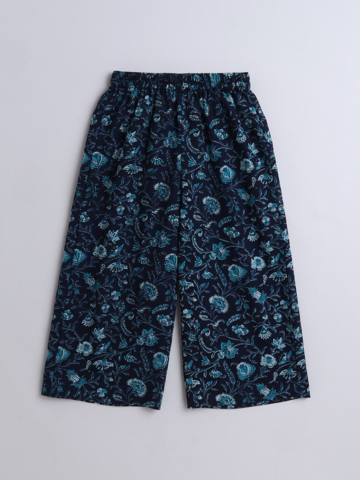The Magic Wand Cotton Three Fourth Sleeves Floral Printed Top & Pant Set-Navy Blue