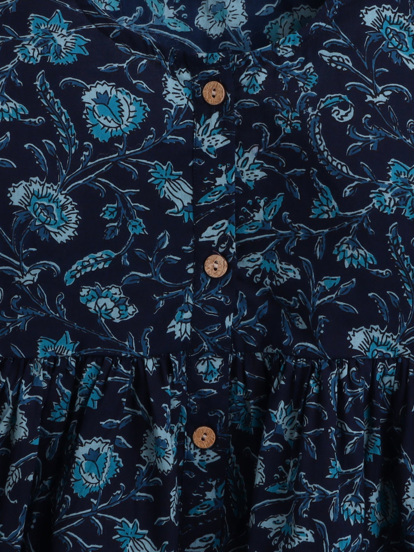 The Magic Wand Cotton Three Fourth Sleeves Floral Printed Top & Pant Set-Navy Blue
